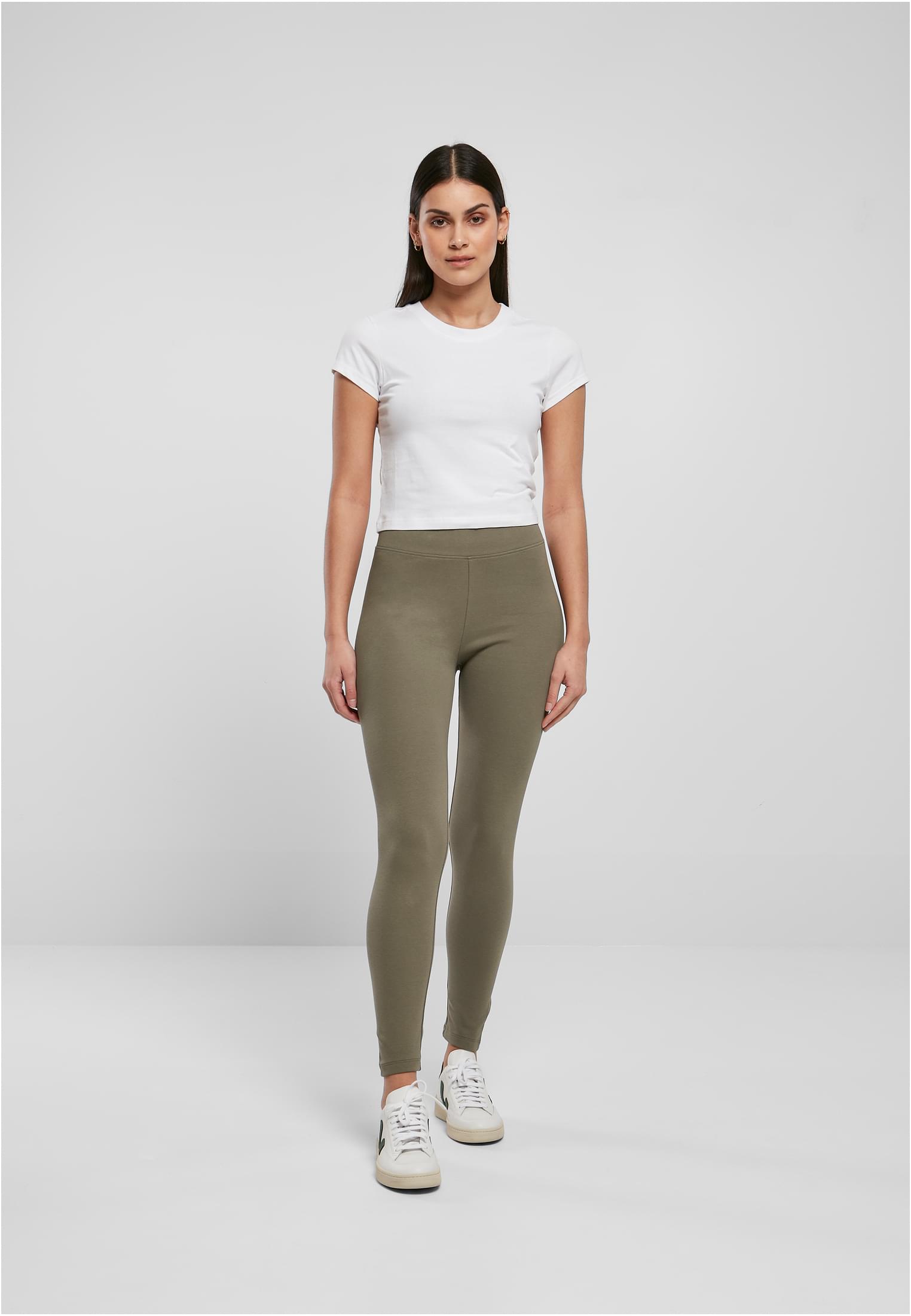 Ladies High Waist Jersey Leggings | olive