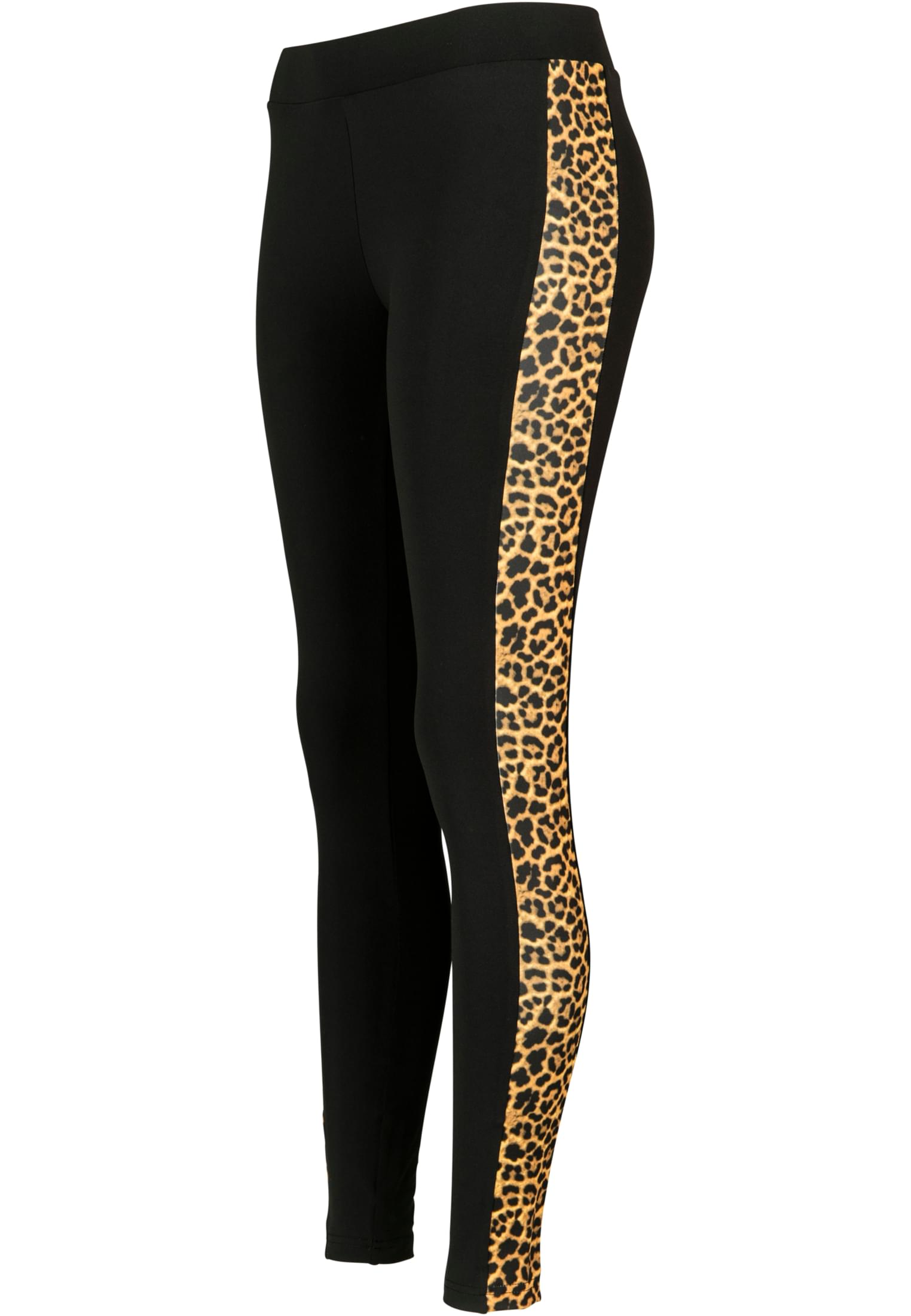 Ladies Side Striped Pattern Leggings | blk/leo