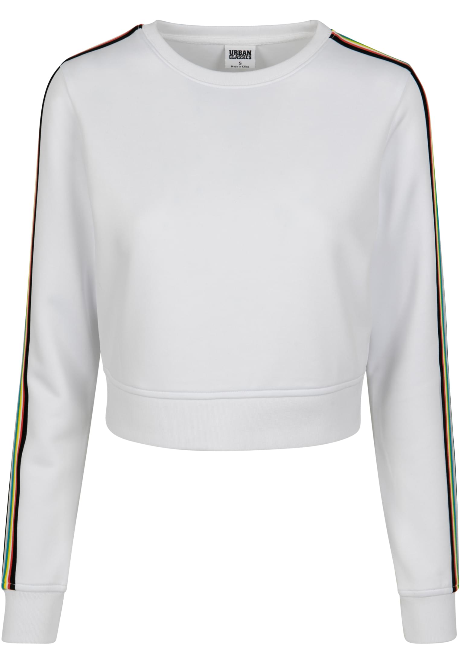 Ladies Multicolor Taped Sleeve Crewneck | white