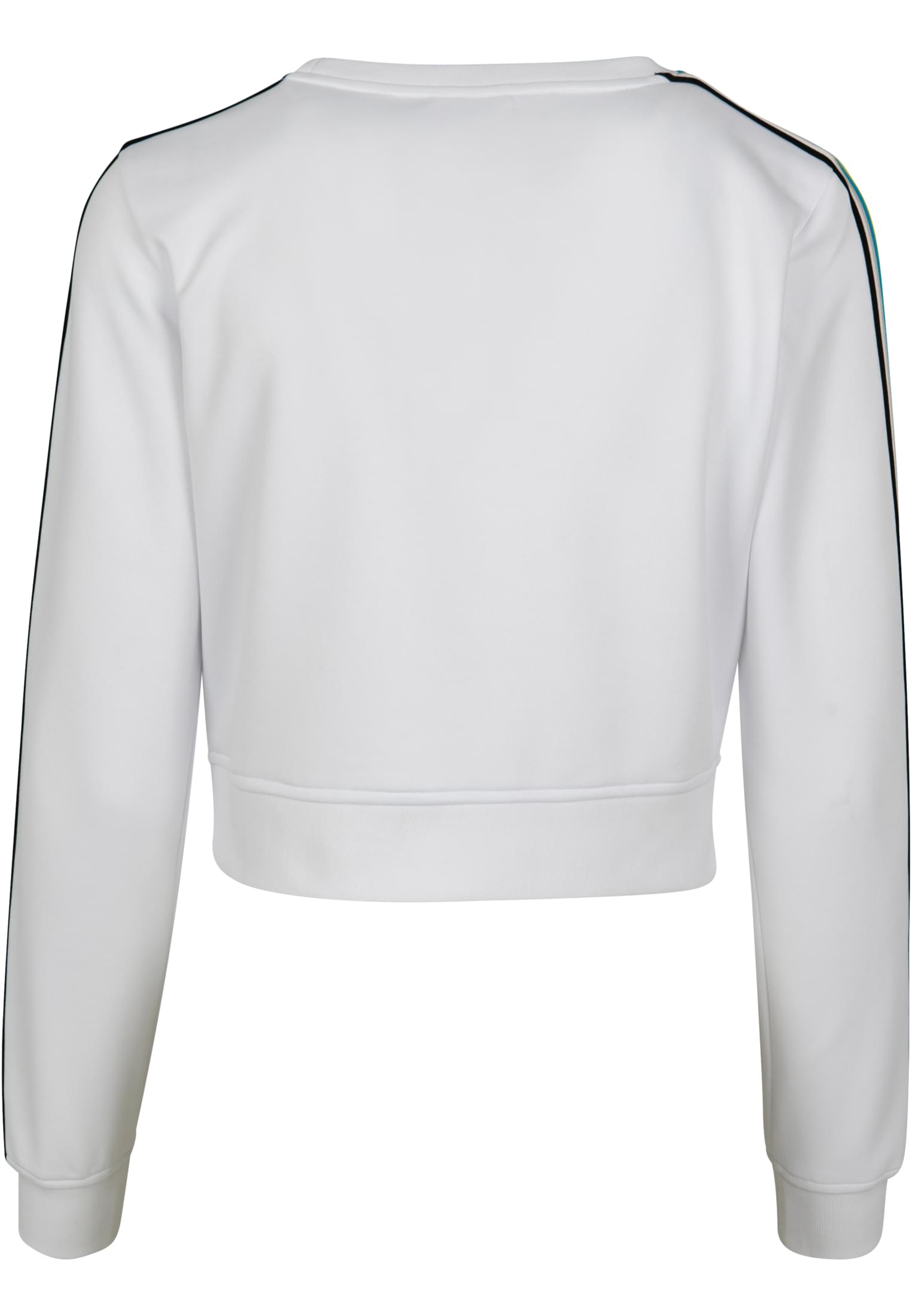 Ladies Multicolor Taped Sleeve Crewneck | white