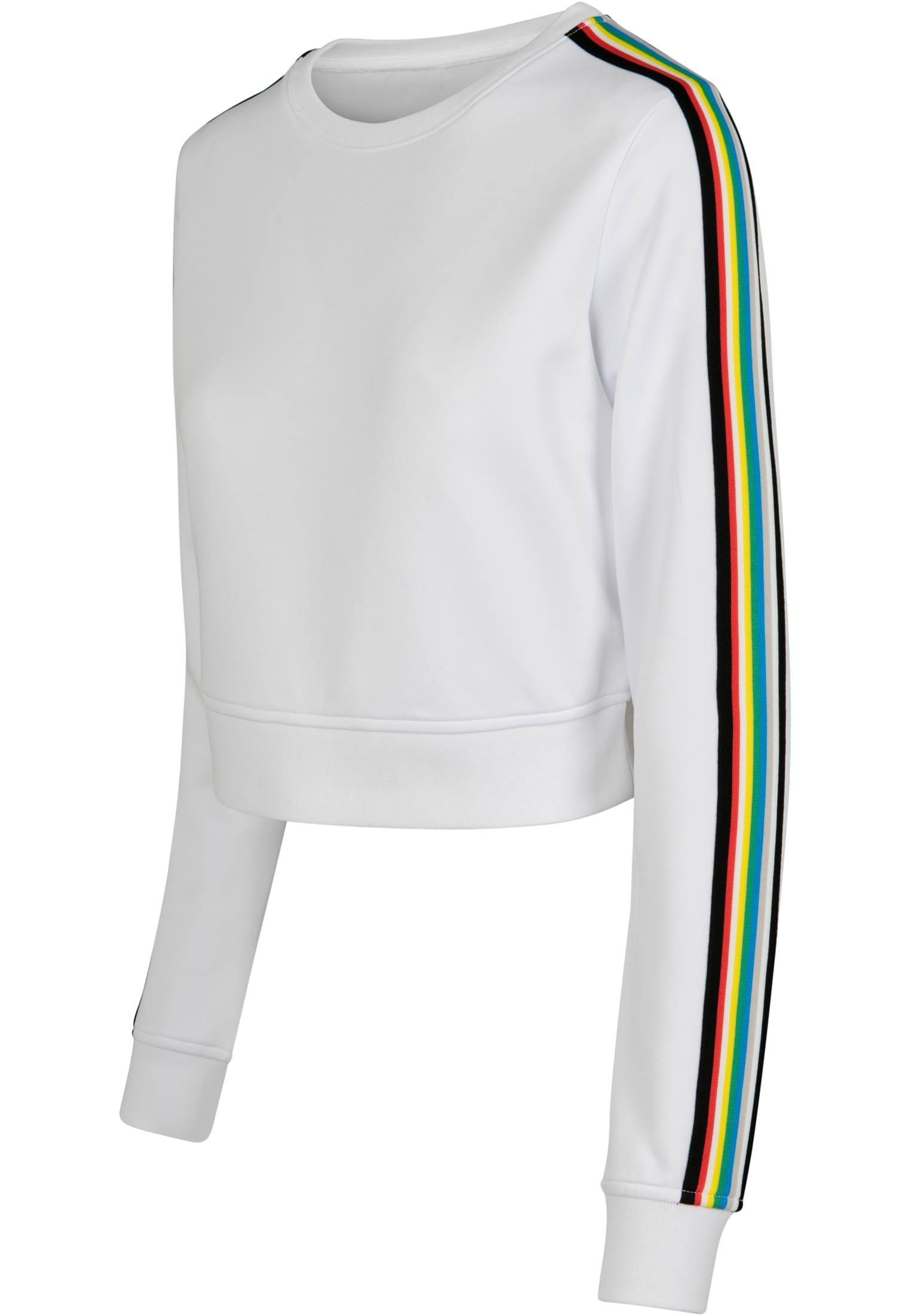 Ladies Multicolor Taped Sleeve Crewneck | white