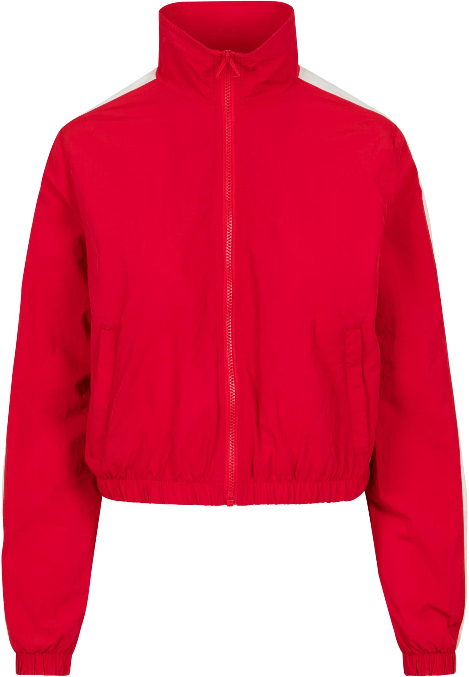 Ladies Short Striped Crinkle Track Jacket | red/wht