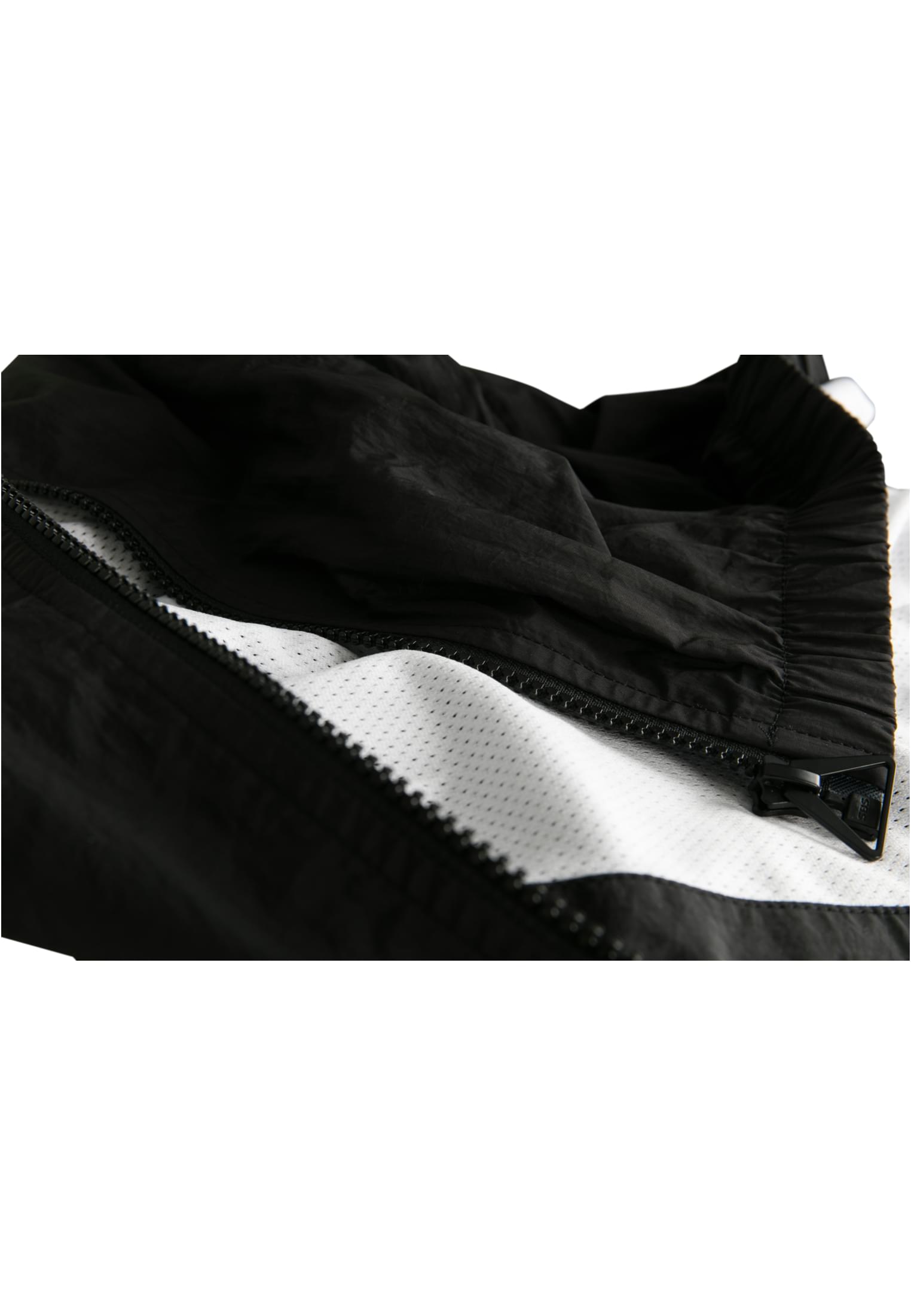 Ladies Short Striped Crinkle Track Jacket | blk/wht