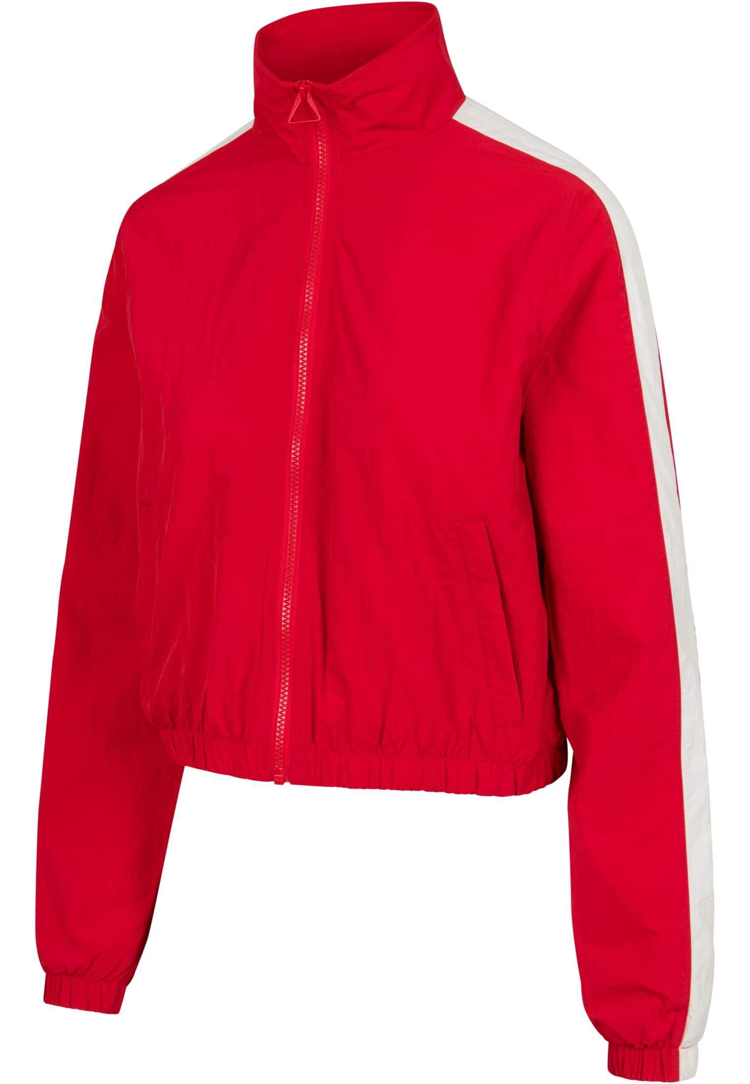 Ladies Short Striped Crinkle Track Jacket | red/wht