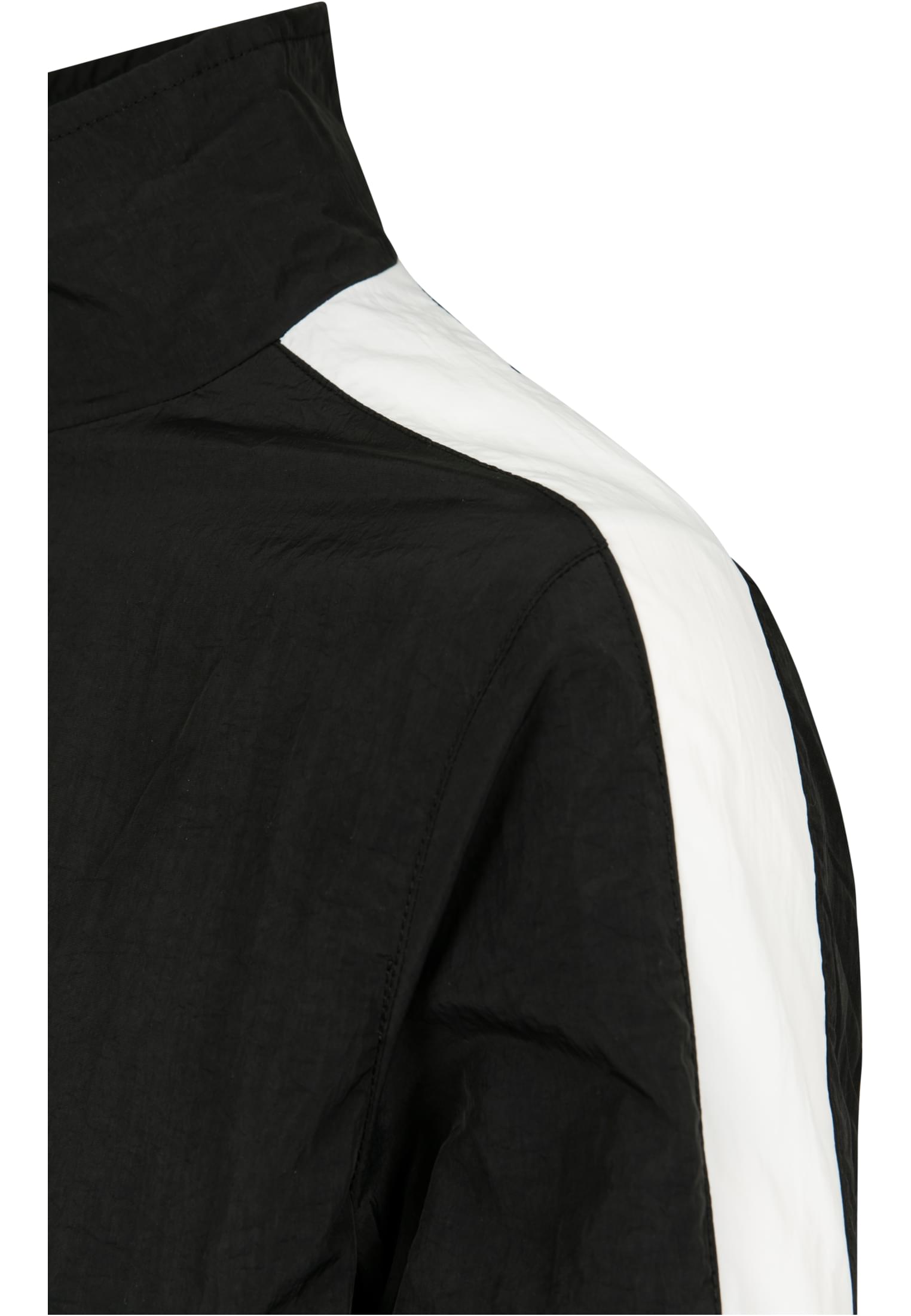 Ladies Short Striped Crinkle Track Jacket | blk/wht