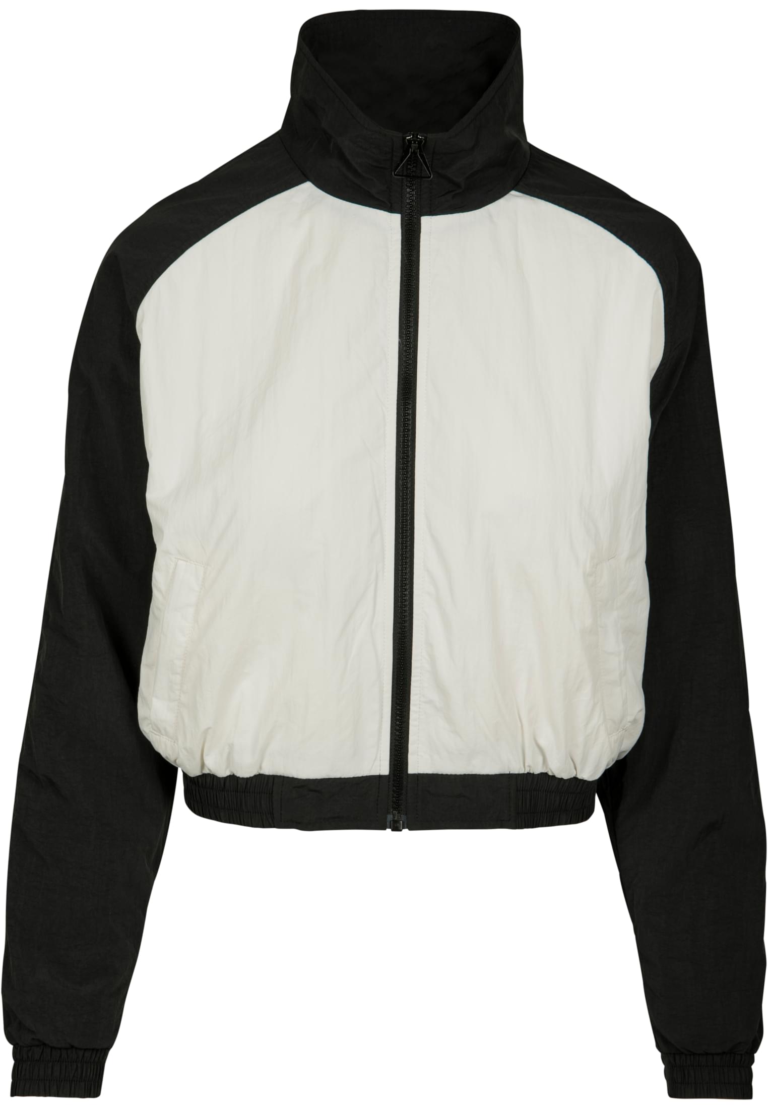 Ladies Short Raglan Crinkle Batwing Jacket | blk/wht