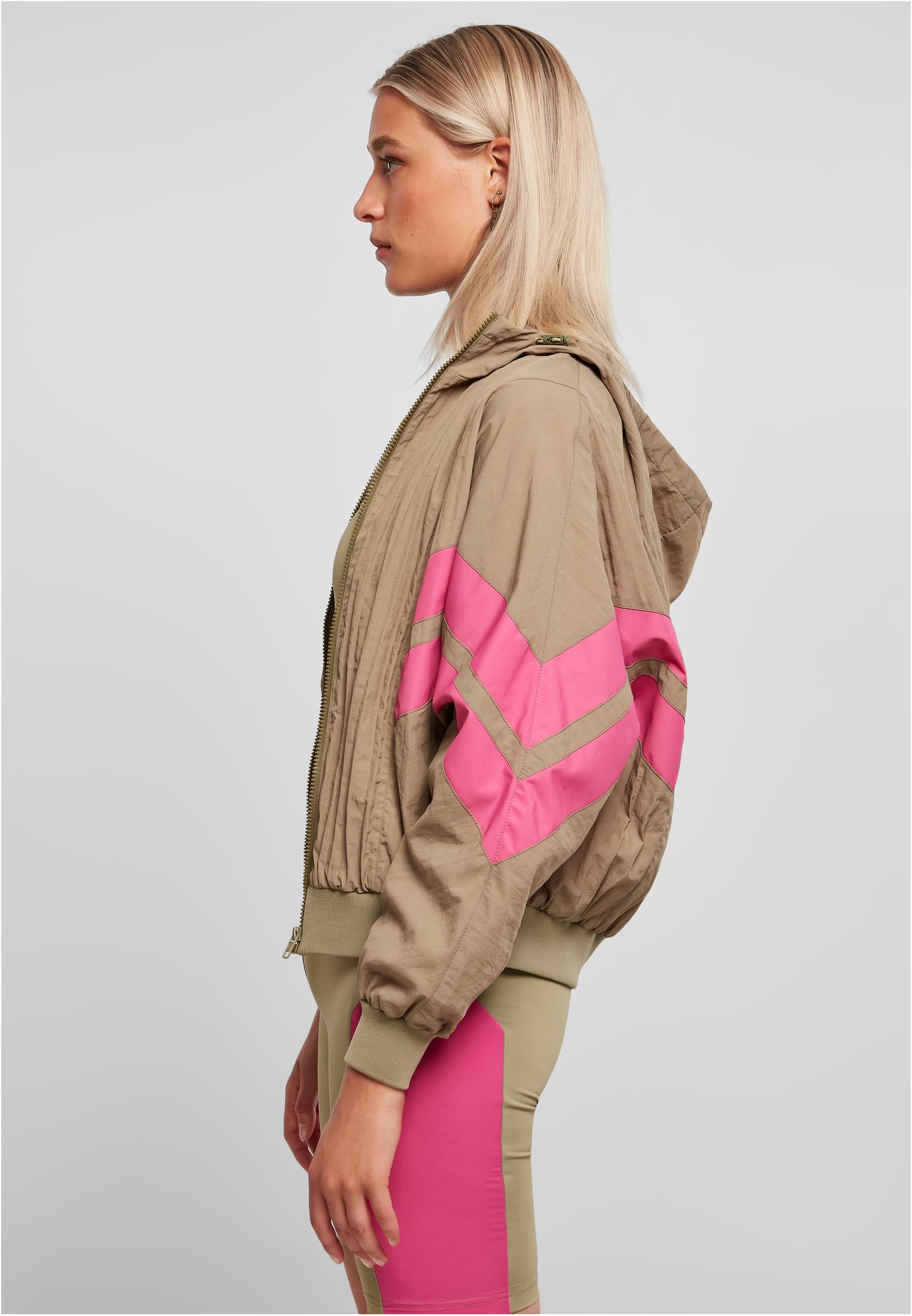 Ladies Crinkle Batwing Jacket | khaki/brightviolet