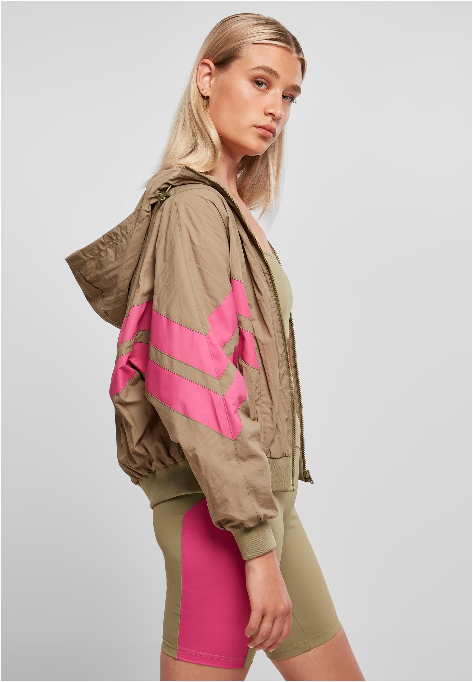 Ladies Crinkle Batwing Jacket | khaki/brightviolet