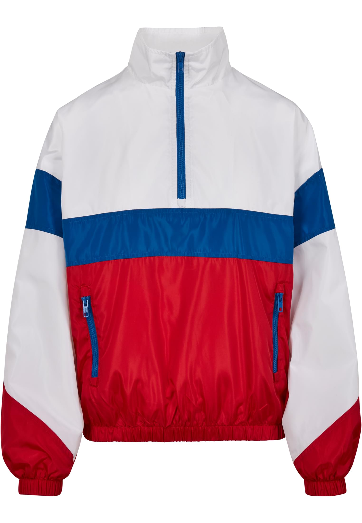 Ladies 3-Tone Stand Up Collar Pull Over Jacket | white/firered/brightblue