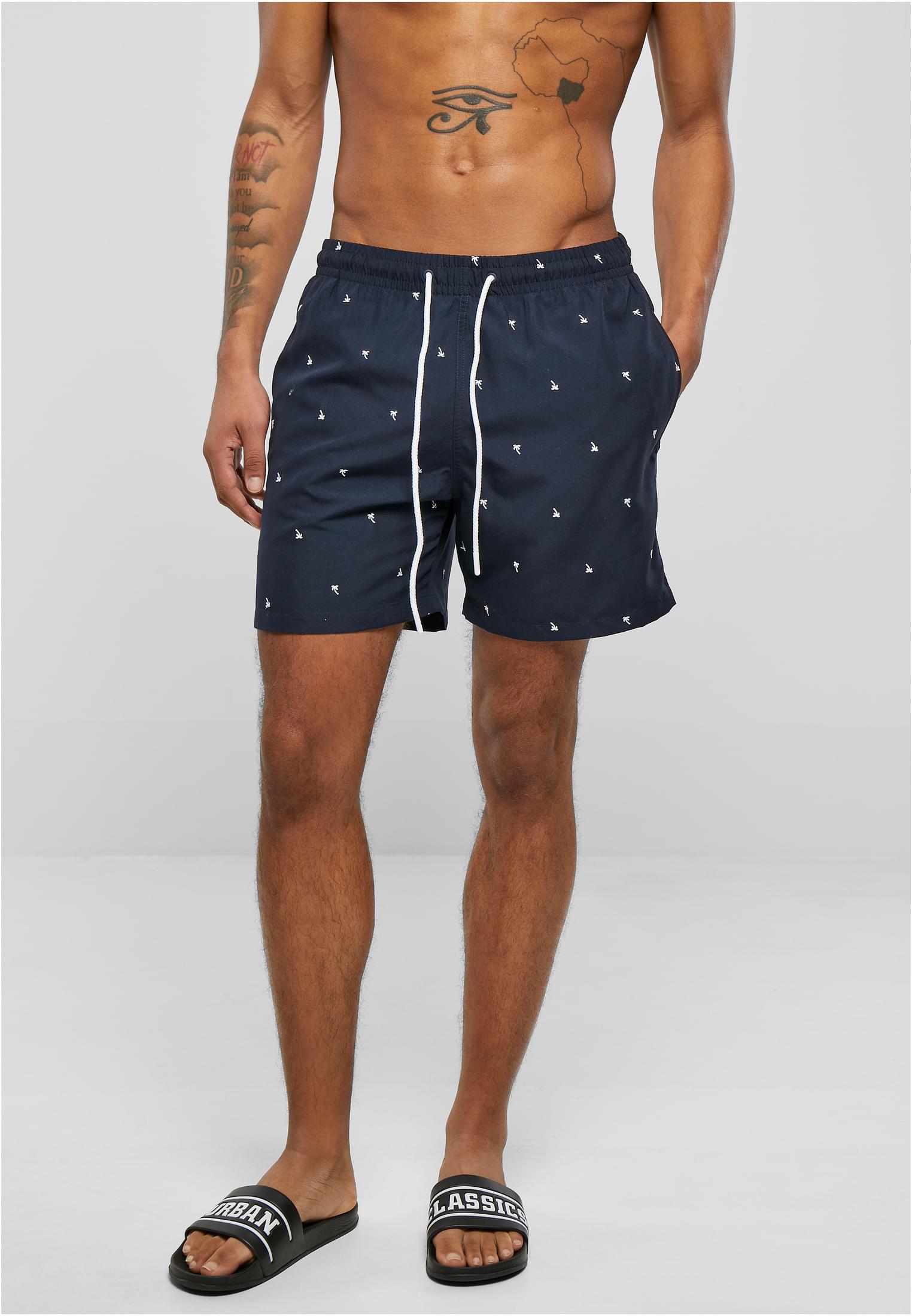 Embroidery Swim Shorts | palmtree/midnighnavy/white