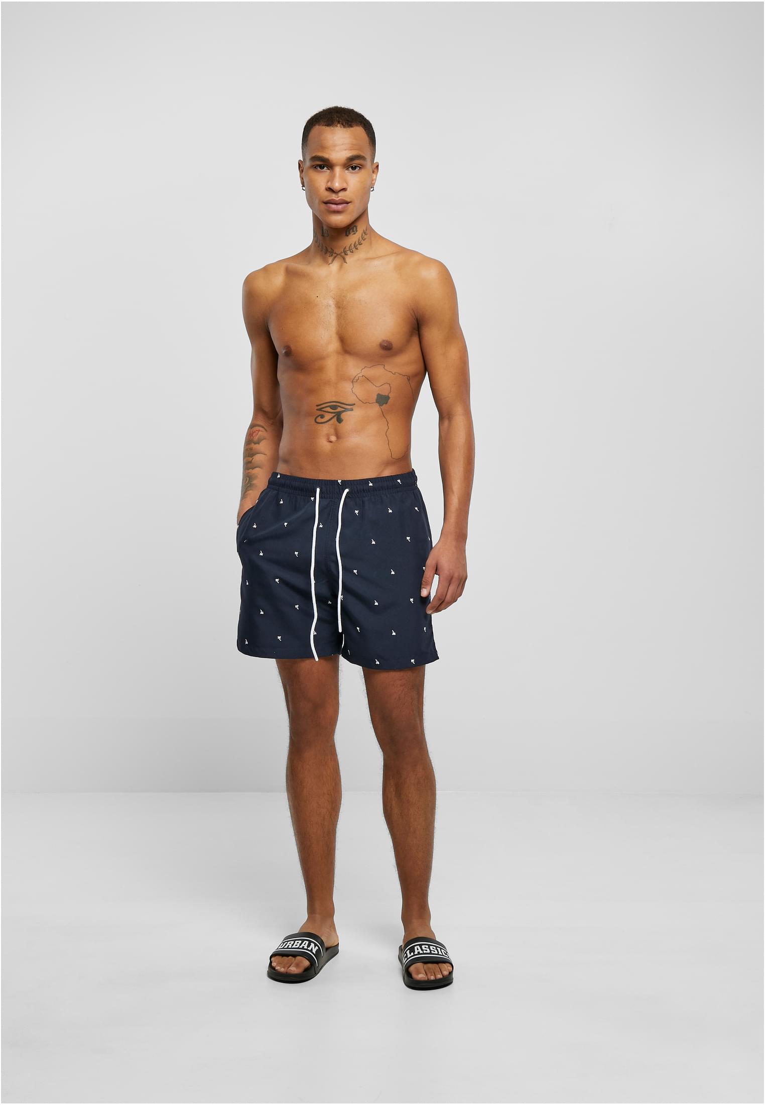 Embroidery Swim Shorts | palmtree/midnighnavy/white