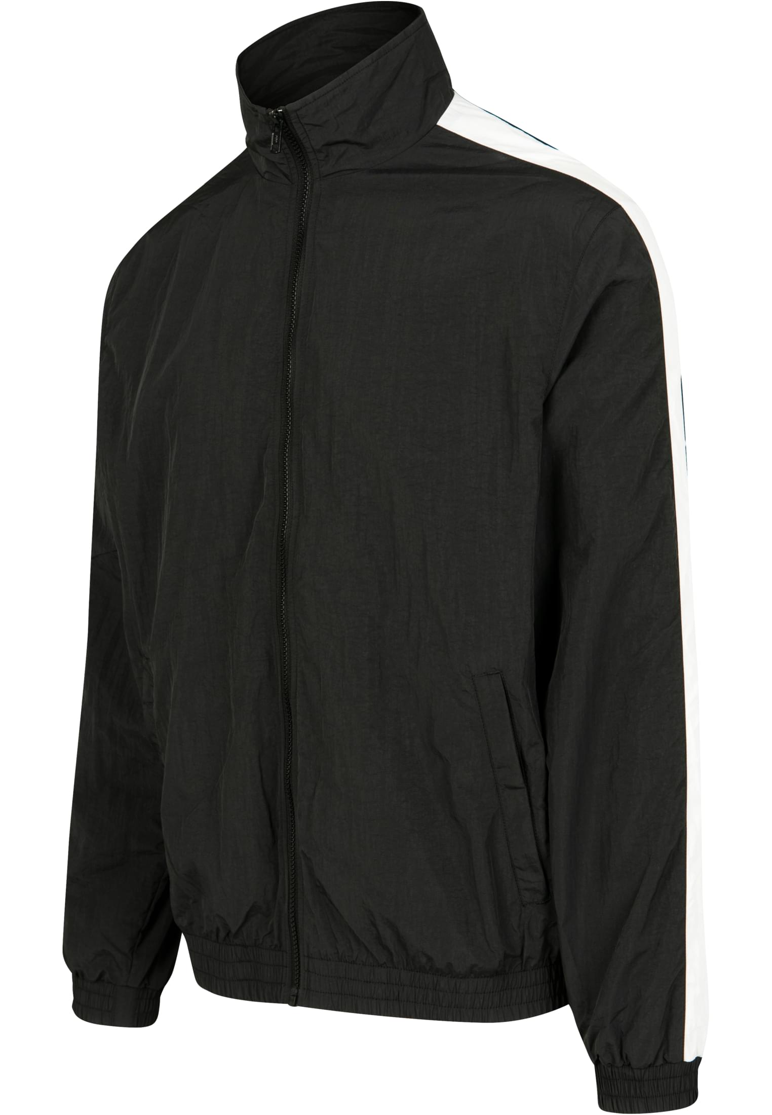 Striped Sleeve Crinkle Track Jacket | blk/wht