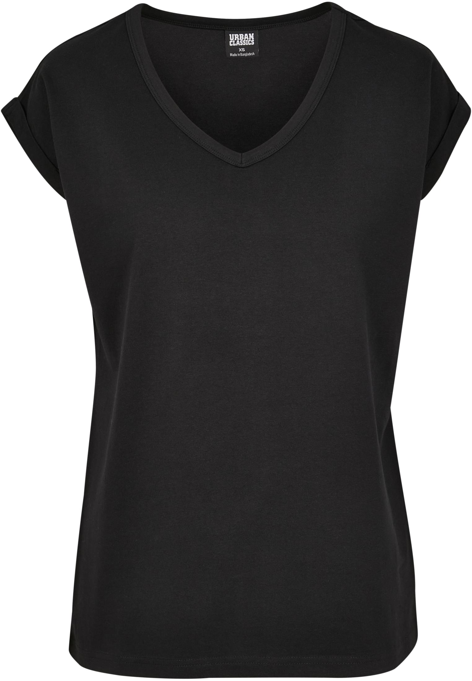 Ladies Round V-Neck Extended Shoulder Tee | black