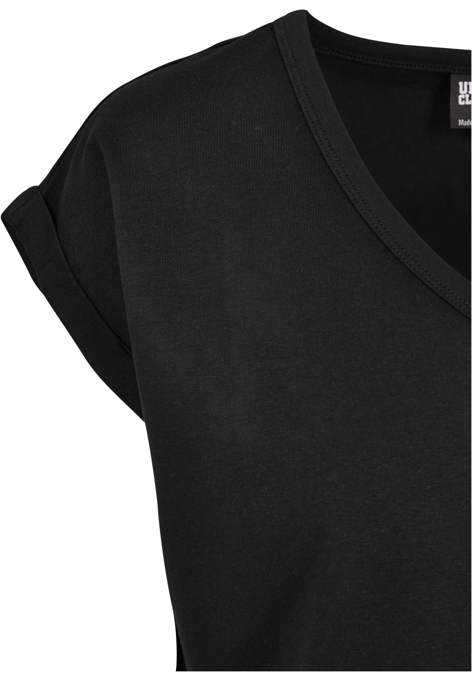 Ladies Round V-Neck Extended Shoulder Tee | black