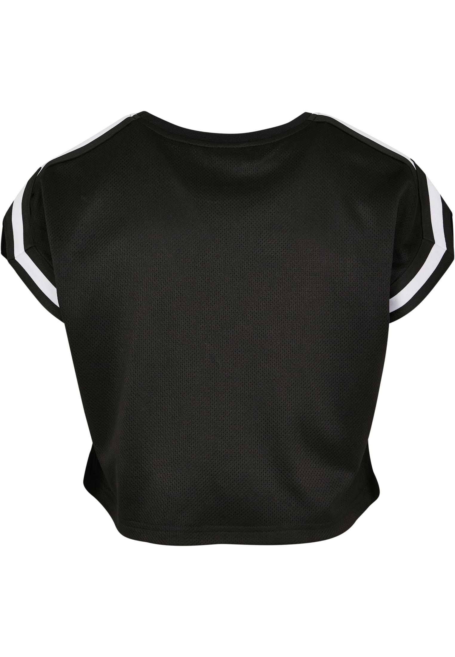 Ladies Short Extended Shoulder Stripes Mesh Tee | black