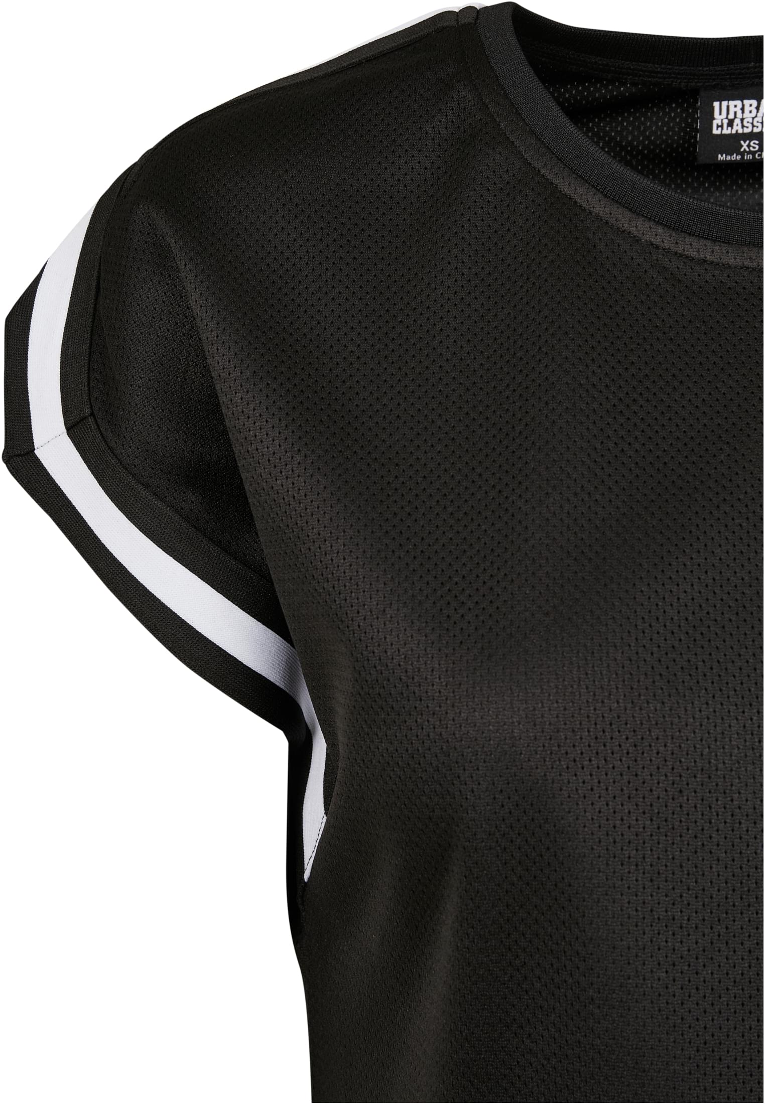 Ladies Short Extended Shoulder Stripes Mesh Tee | black