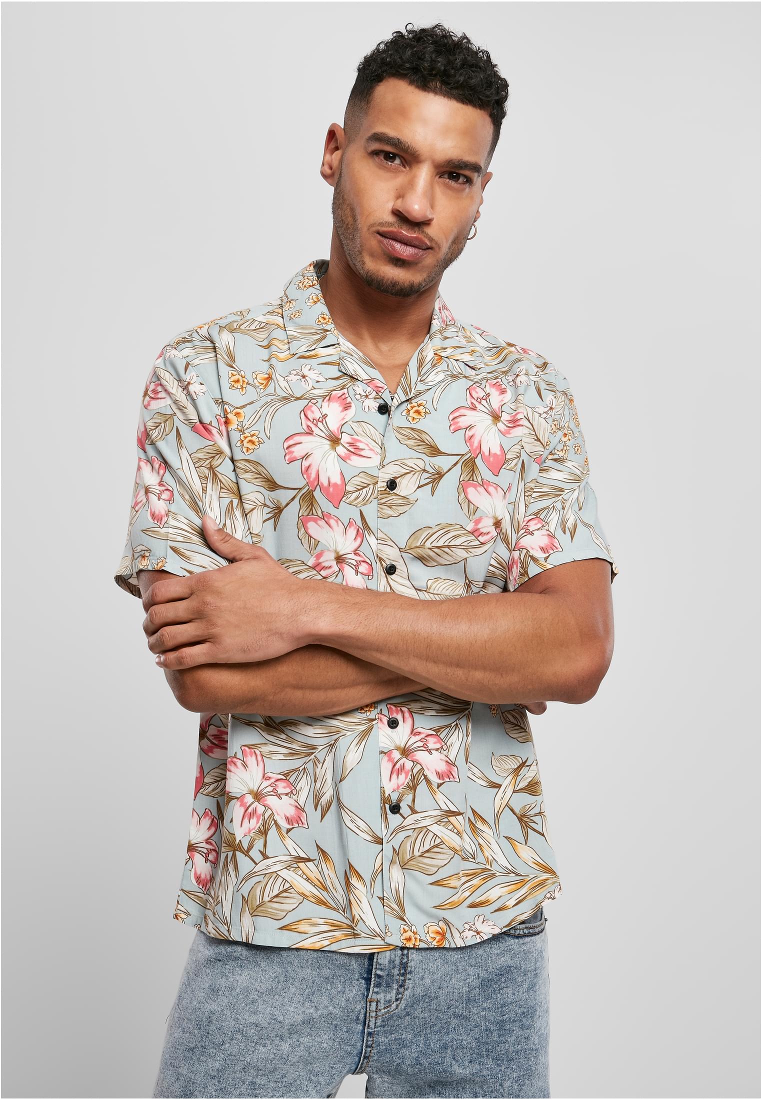 Viscose Resort Shirt | lightblue hibiscus