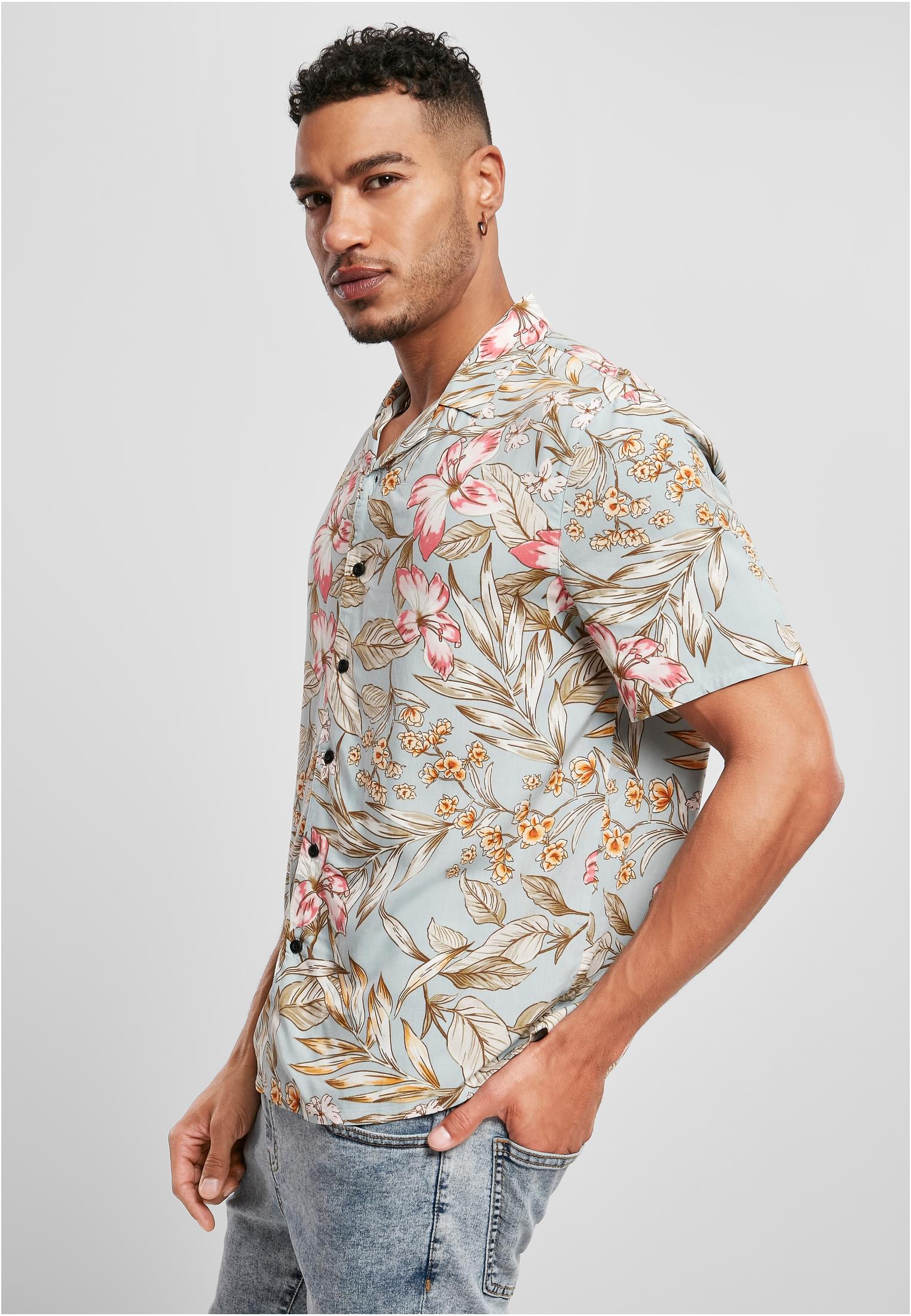 Viscose Resort Shirt | lightblue hibiscus