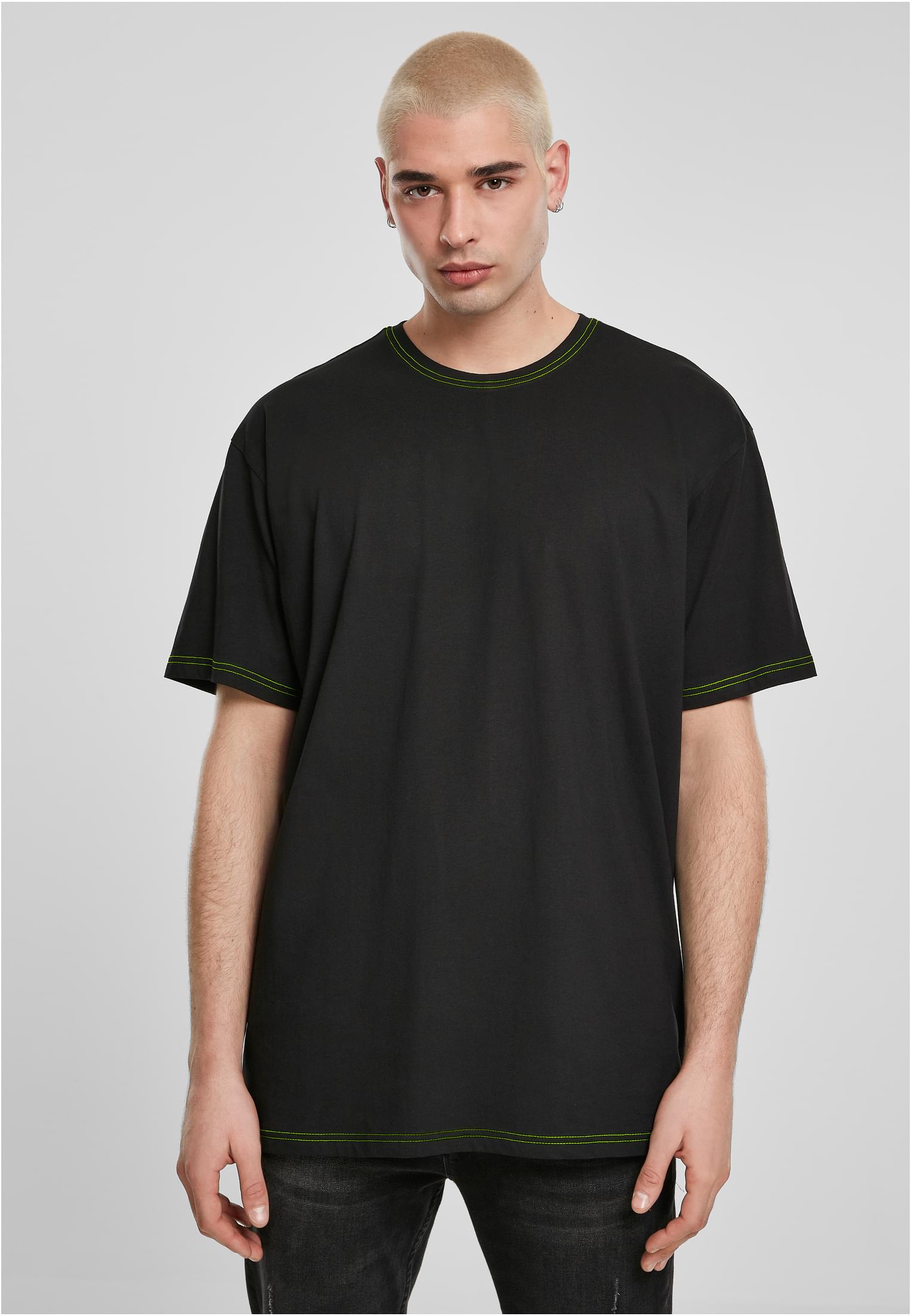 Heavy Oversized Contrast Stitch Tee | black/electriclime