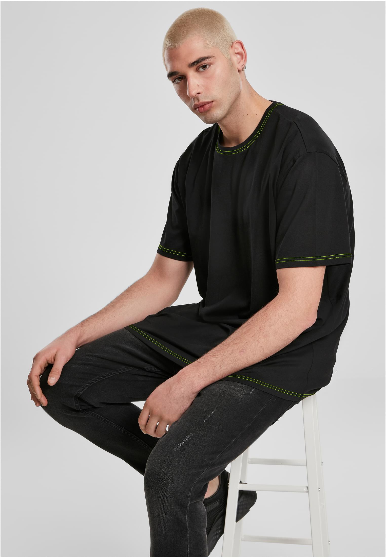 Heavy Oversized Contrast Stitch Tee | black/electriclime