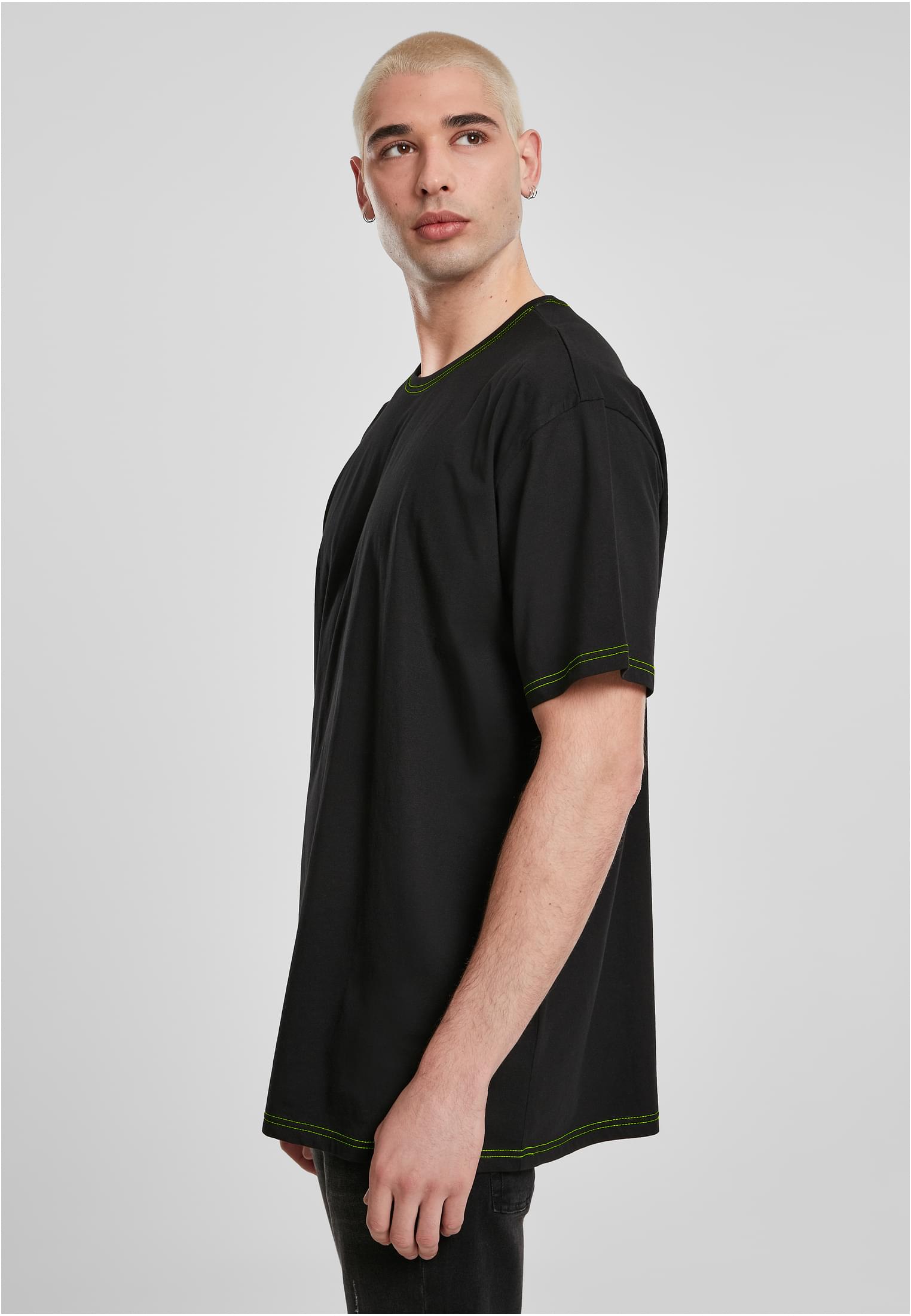 Heavy Oversized Contrast Stitch Tee | black/electriclime