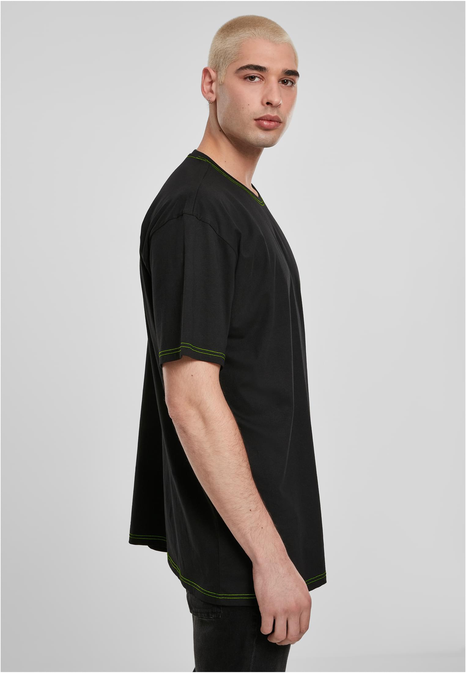 Heavy Oversized Contrast Stitch Tee | black/electriclime