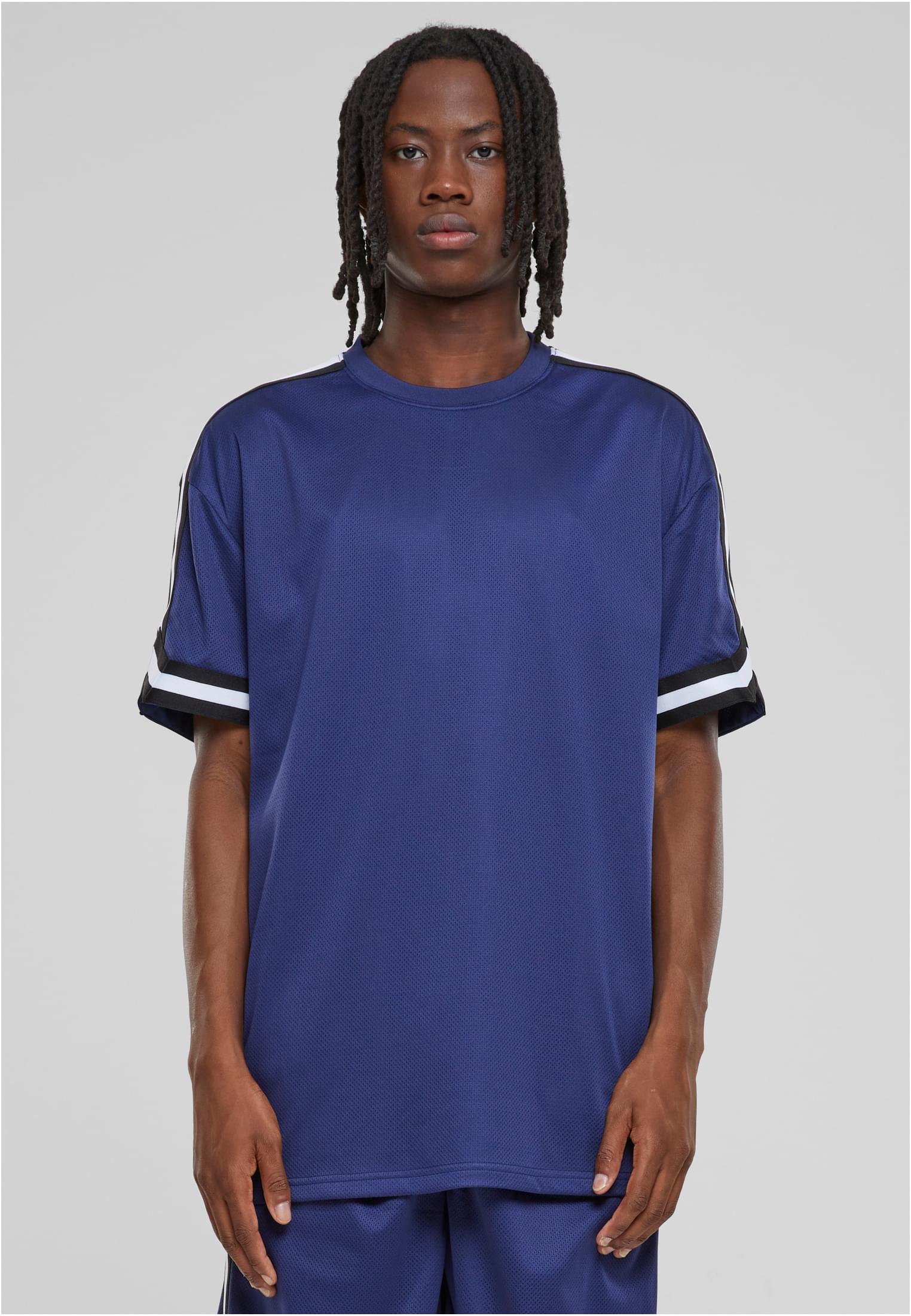 Oversized Stripes Mesh Tee | darkblue