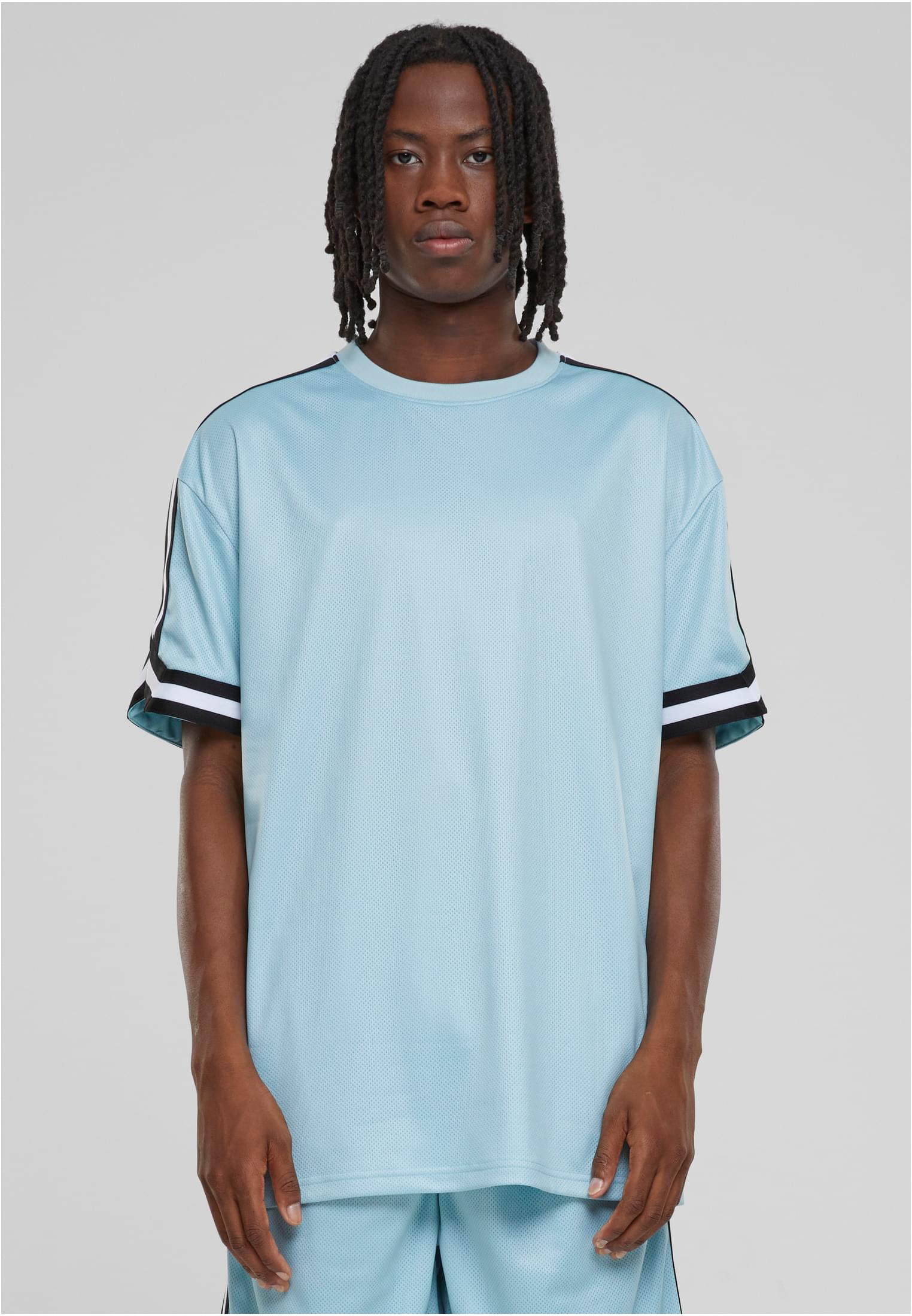 Oversized Stripes Mesh Tee | oceanblue