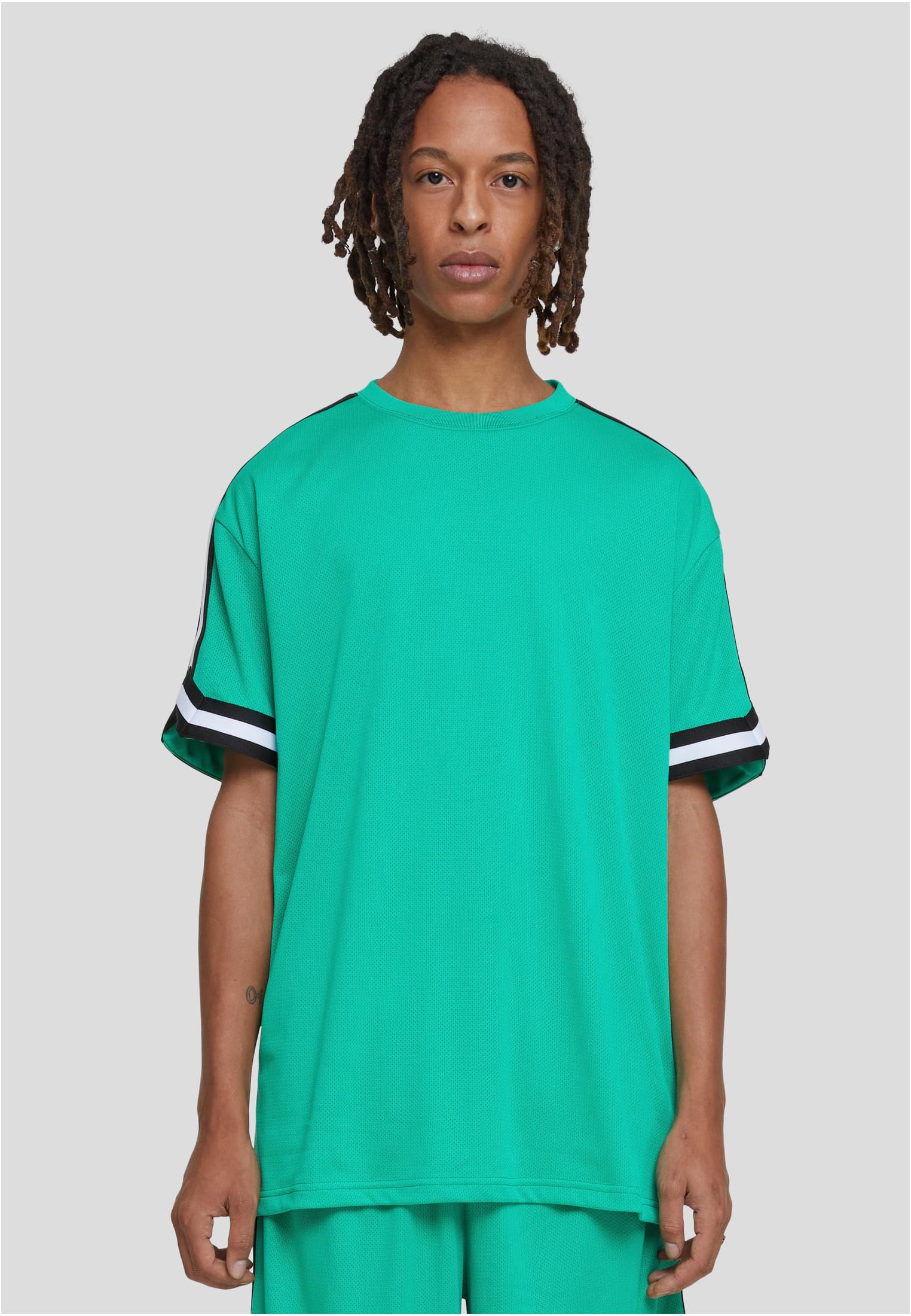 Oversized Stripes Mesh Tee | ferngreen