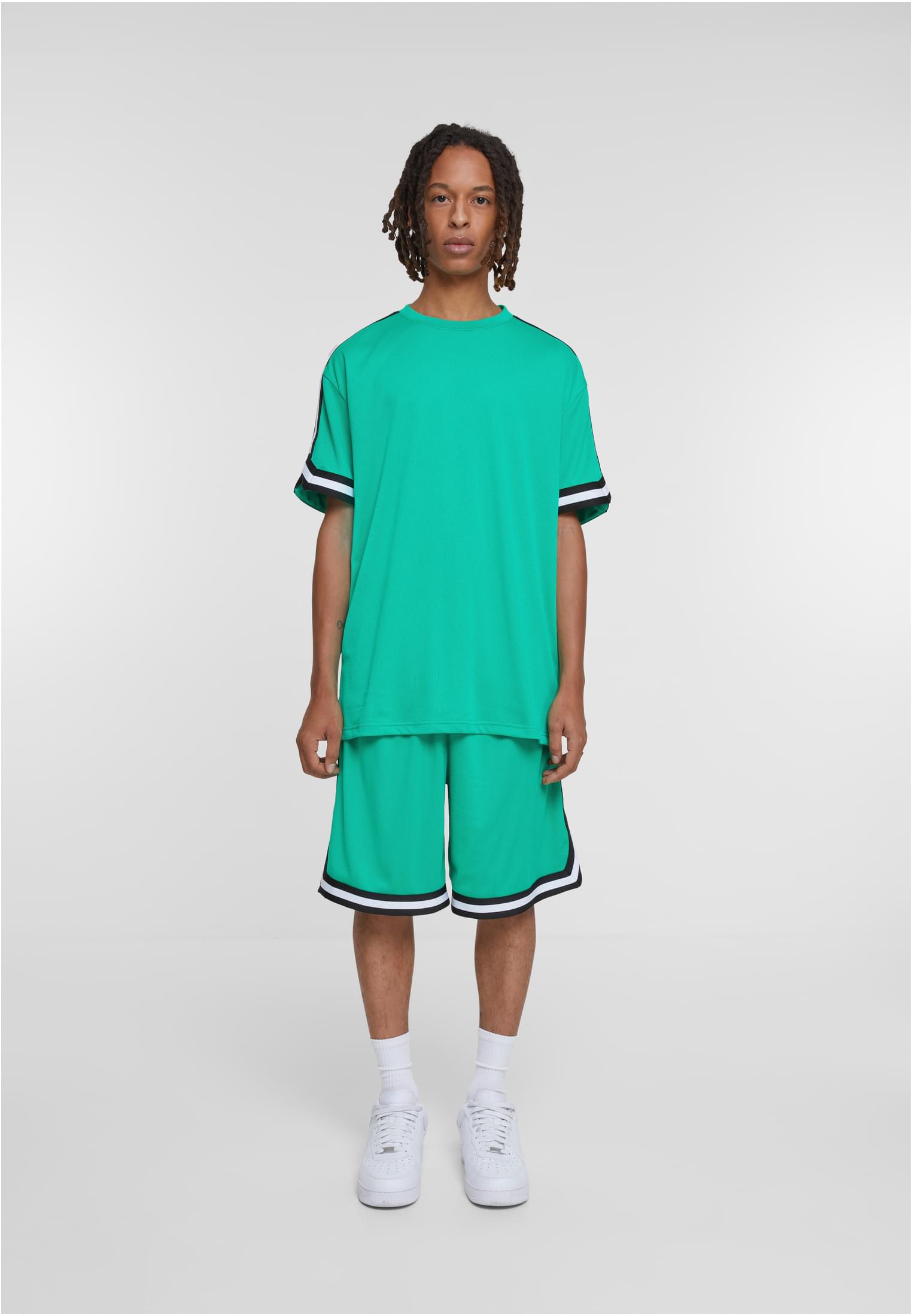 Oversized Stripes Mesh Tee | ferngreen