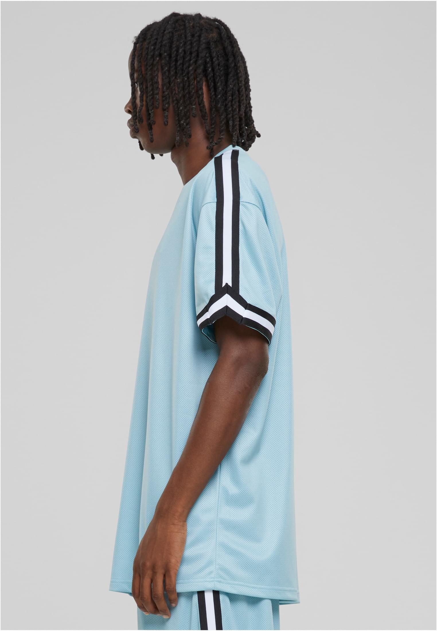 Oversized Stripes Mesh Tee | oceanblue