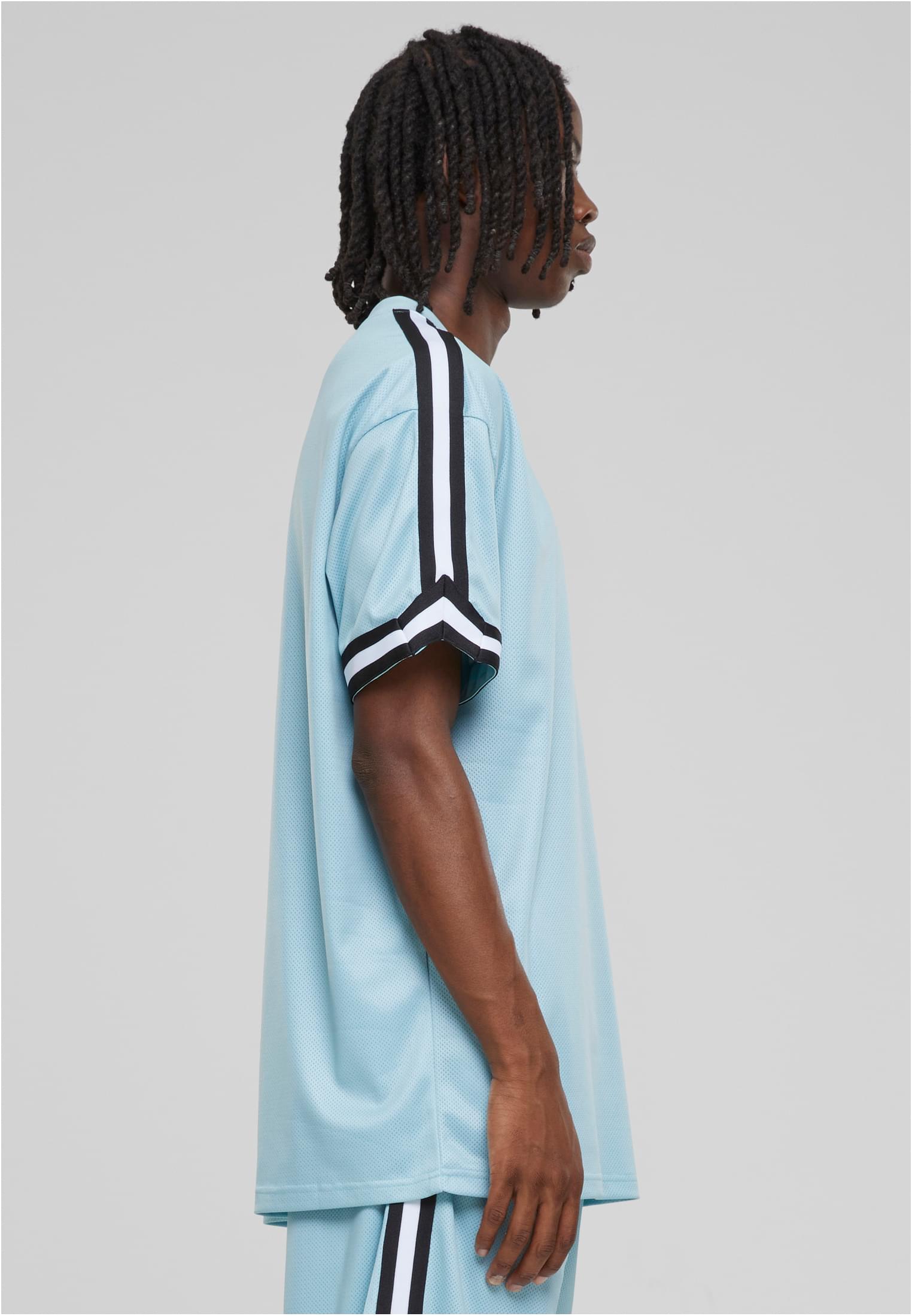 Oversized Stripes Mesh Tee | oceanblue