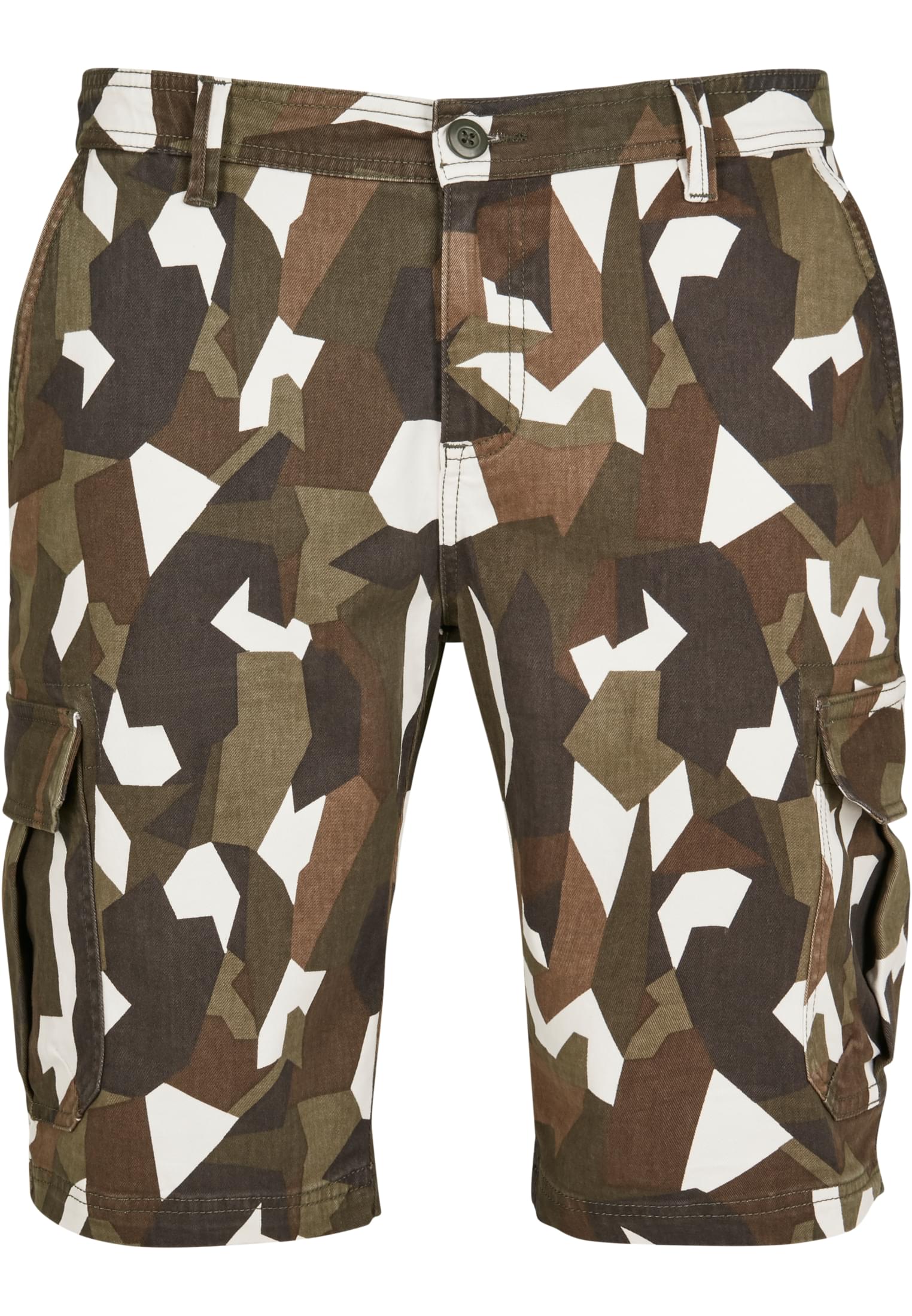 Geometric Camo Stretch Twill Cargo Shorts | wood camo