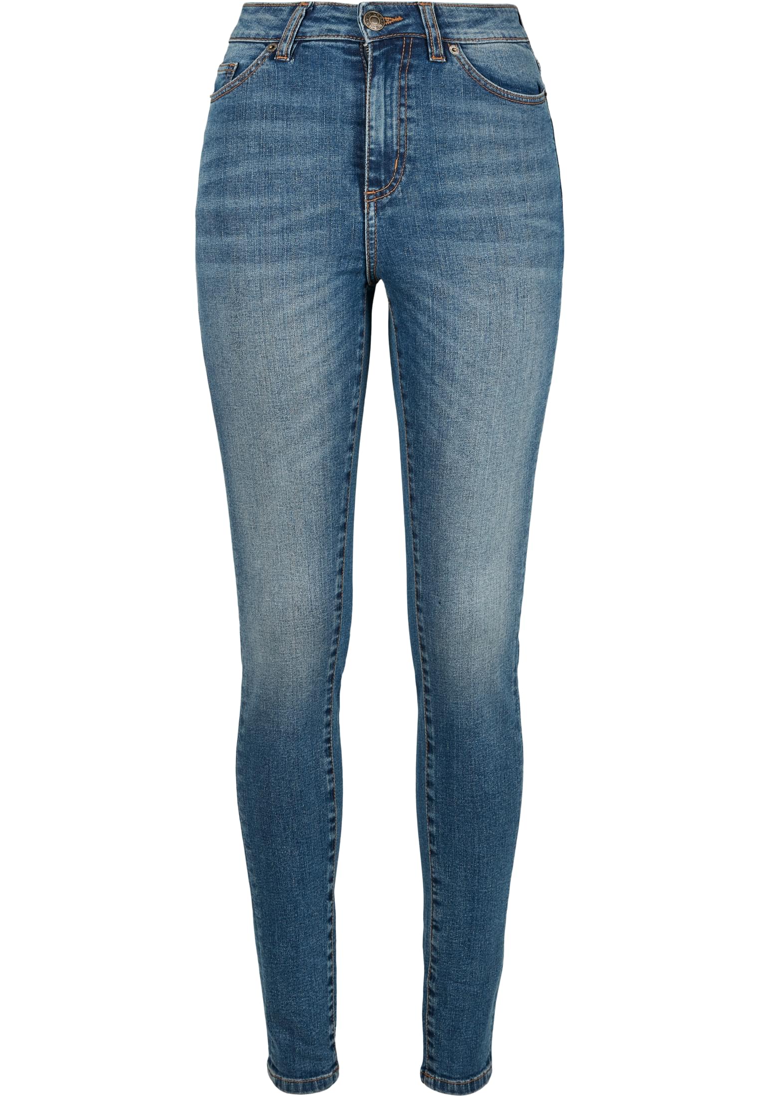 Ladies High Waist Skinny Jeans | tinted midblue washed