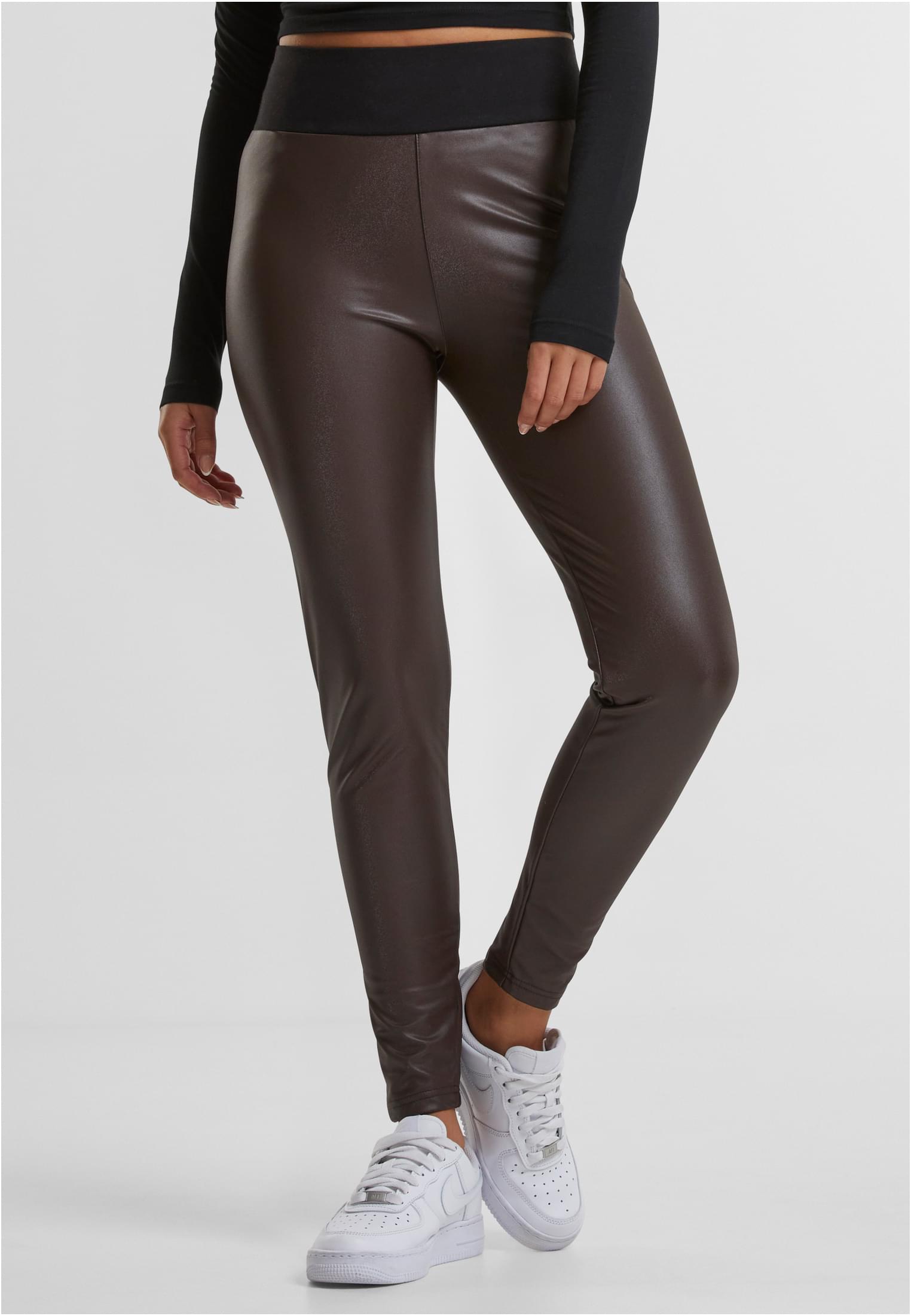 Ladies Faux Leather High Waist Leggings | brown