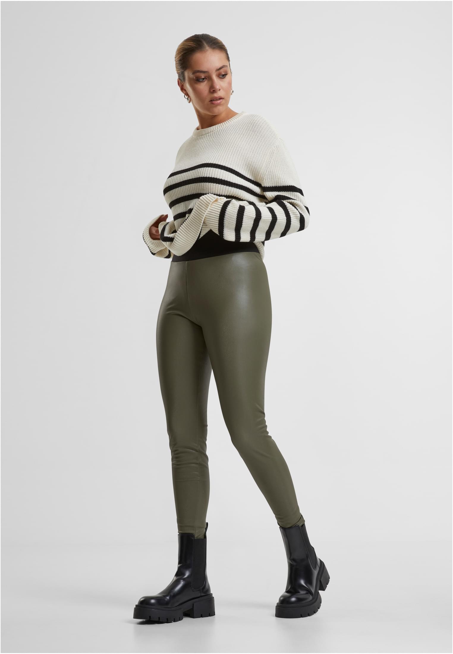 Ladies Faux Leather High Waist Leggings | olive