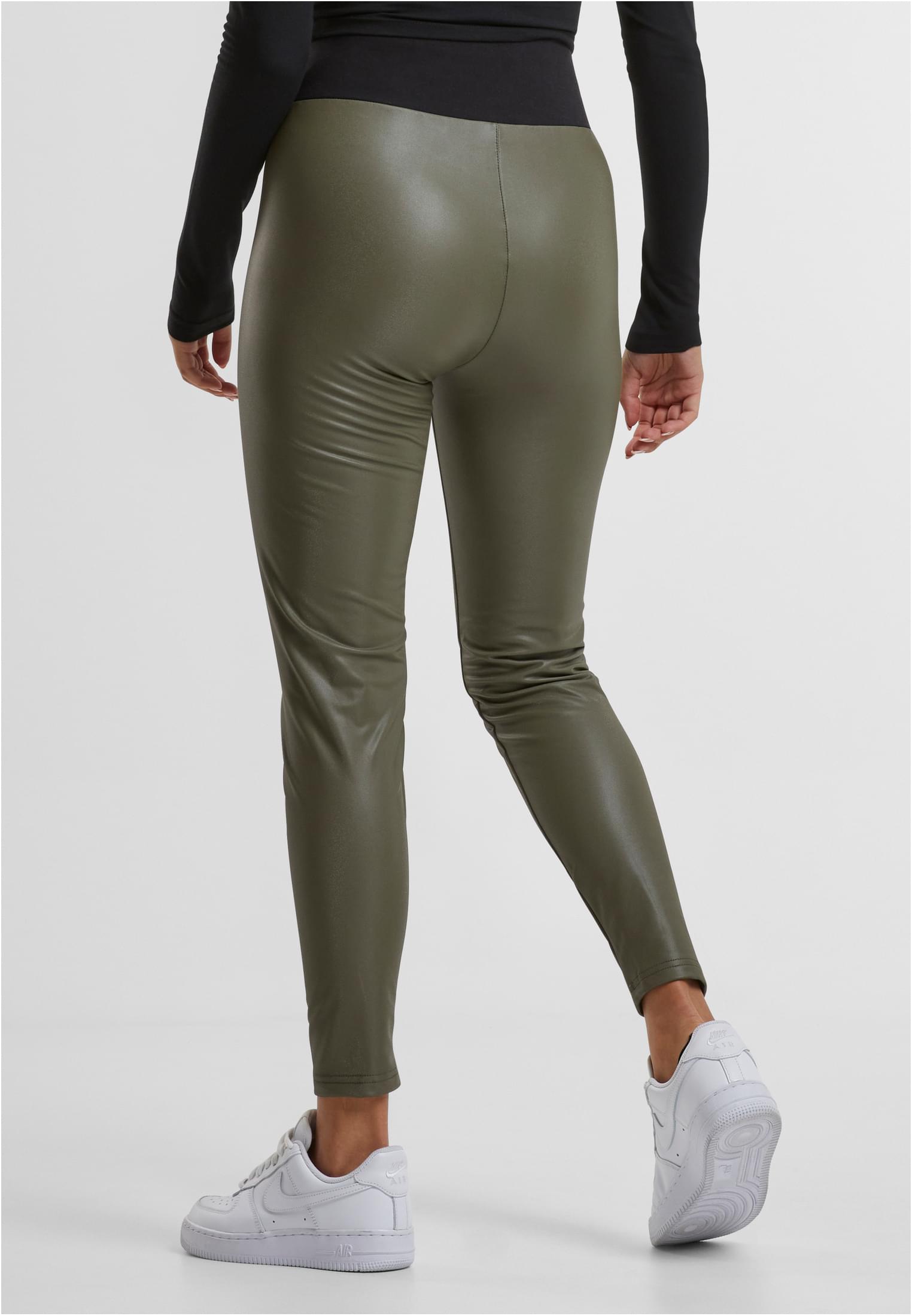 Ladies Faux Leather High Waist Leggings | olive