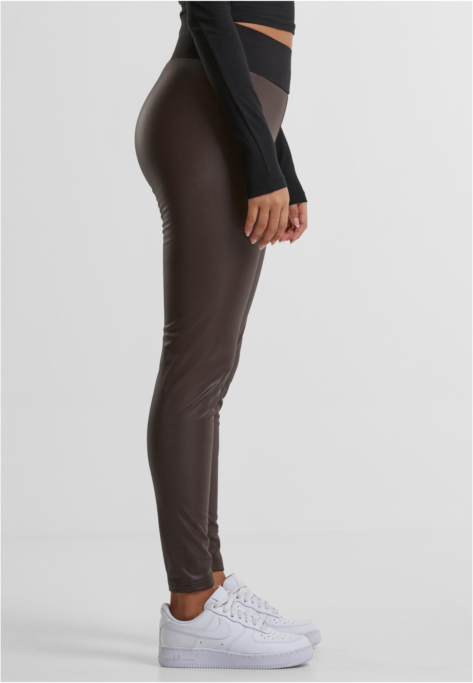 Ladies Faux Leather High Waist Leggings | brown