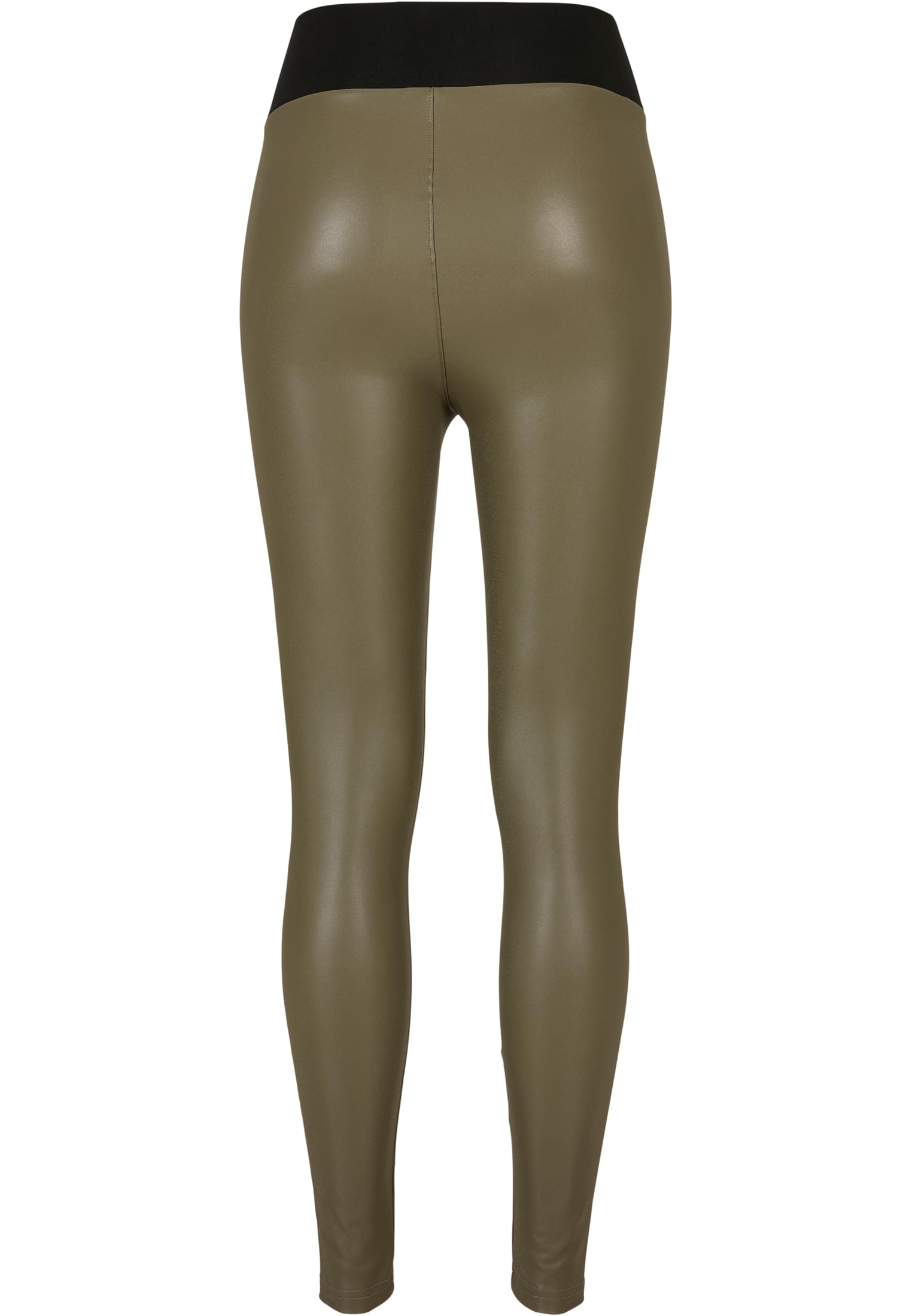 Ladies Faux Leather High Waist Leggings | olive