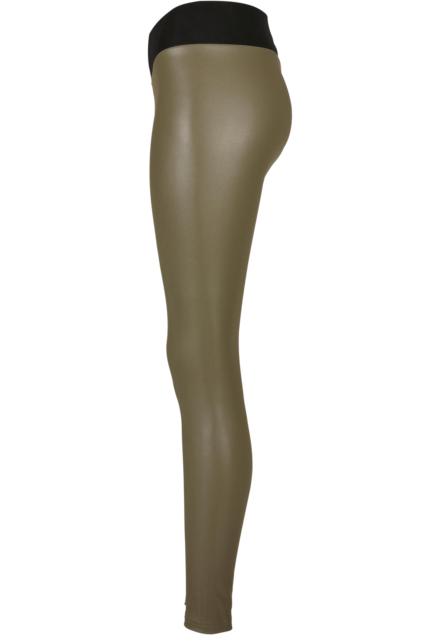 Ladies Faux Leather High Waist Leggings | olive