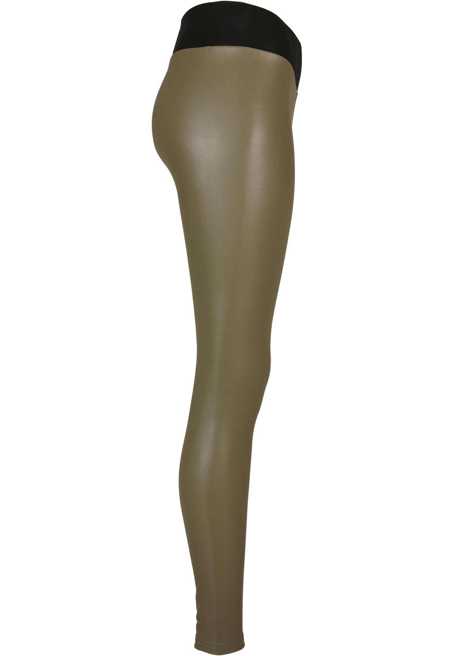 Ladies Faux Leather High Waist Leggings | olive