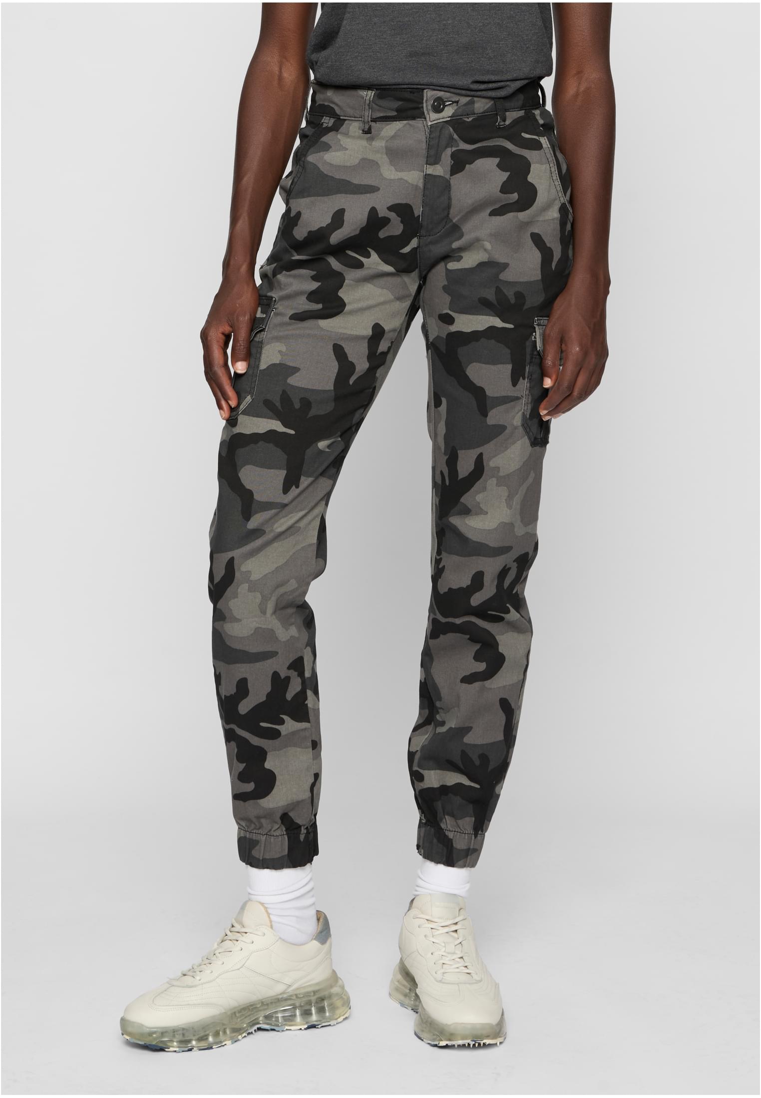 Ladies High Waist Camo Cargo Pants | dark camo