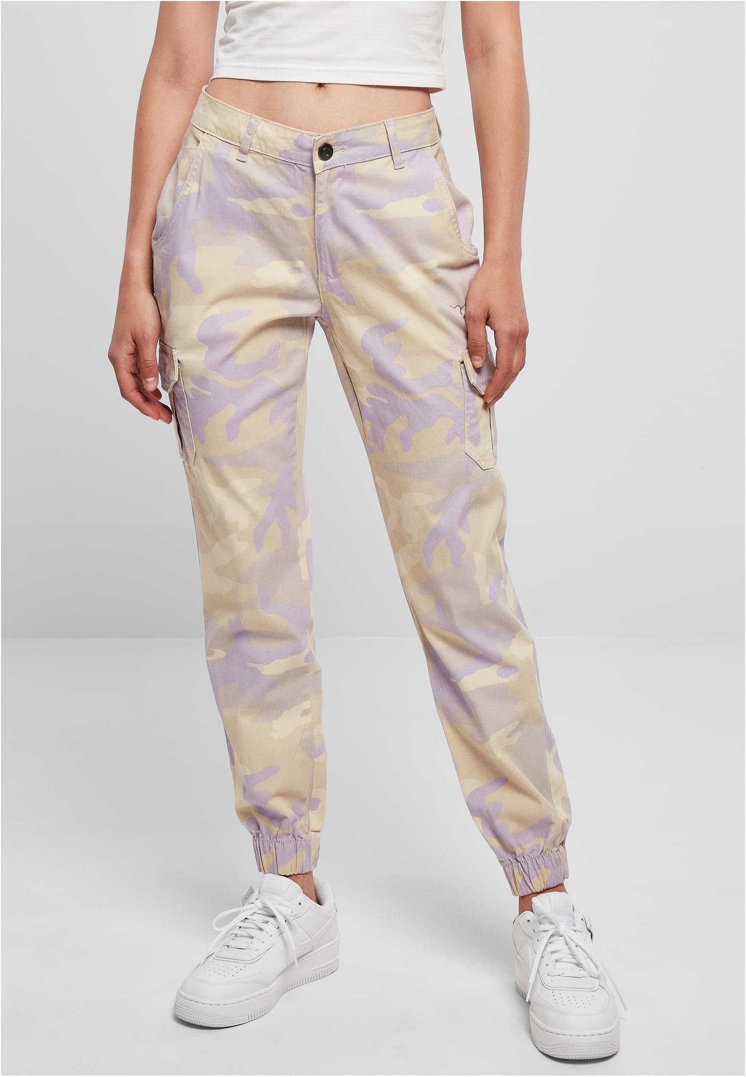 Ladies High Waist Camo Cargo Pants | lilaccamo