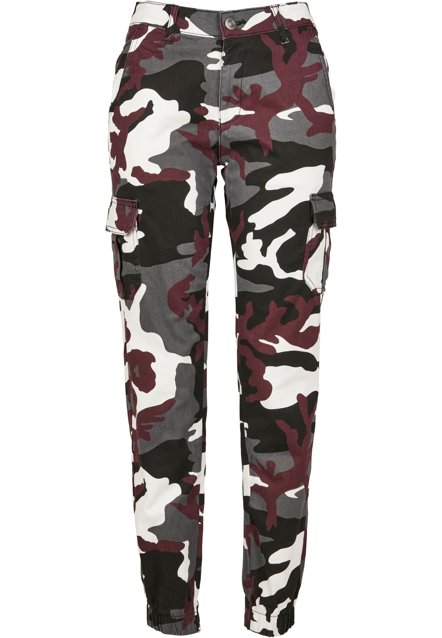 Ladies High Waist Camo Cargo Pants | wine camo