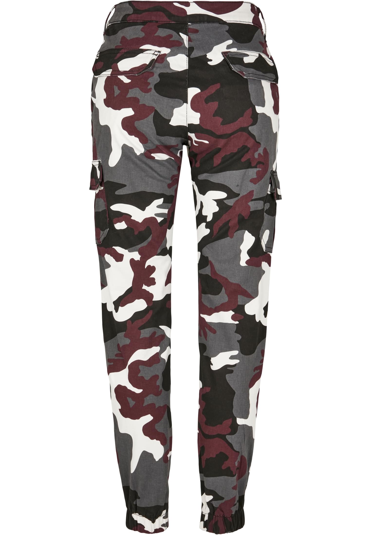 Ladies High Waist Camo Cargo Pants | wine camo