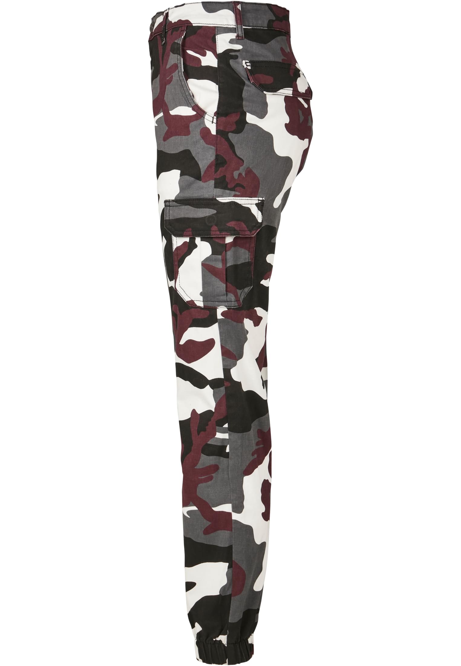 Ladies High Waist Camo Cargo Pants | wine camo