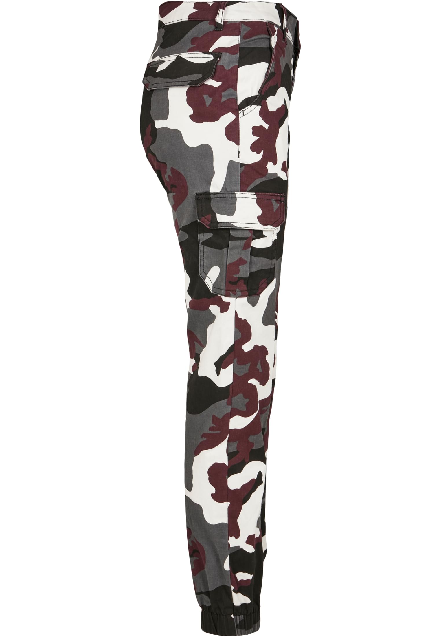 Ladies High Waist Camo Cargo Pants | wine camo