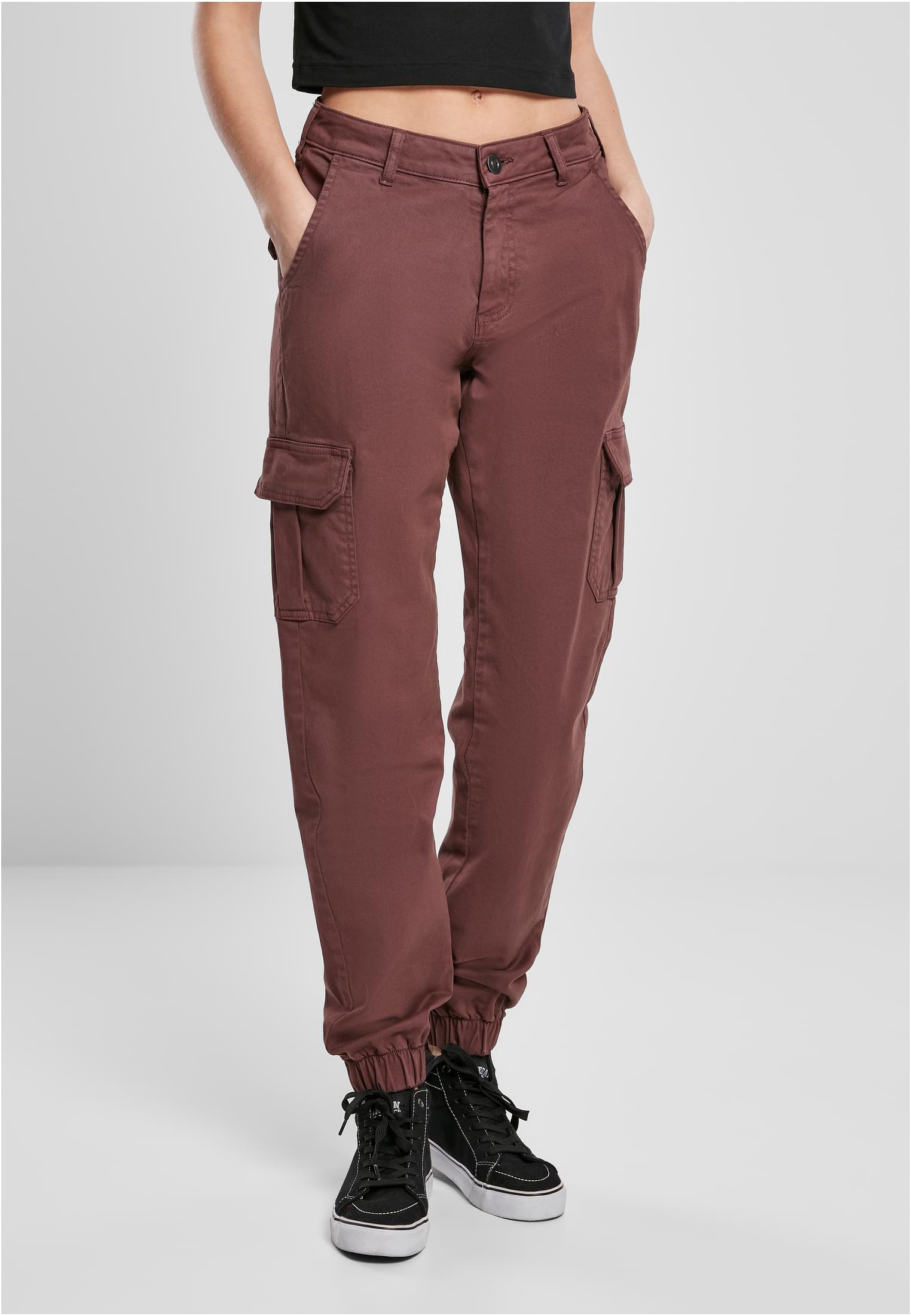 Ladies High Waist Cargo Pants | cherry