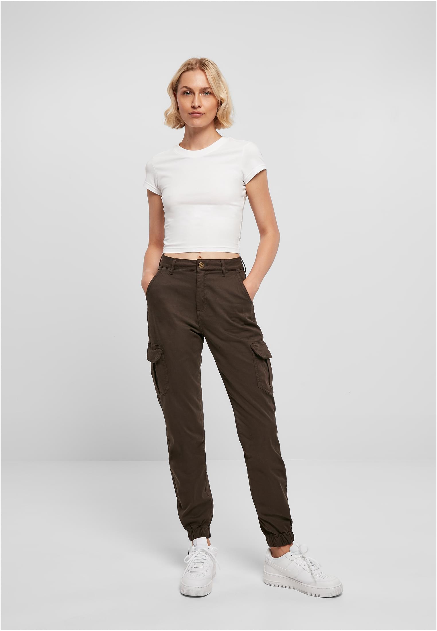 Ladies High Waist Cargo Pants | brown