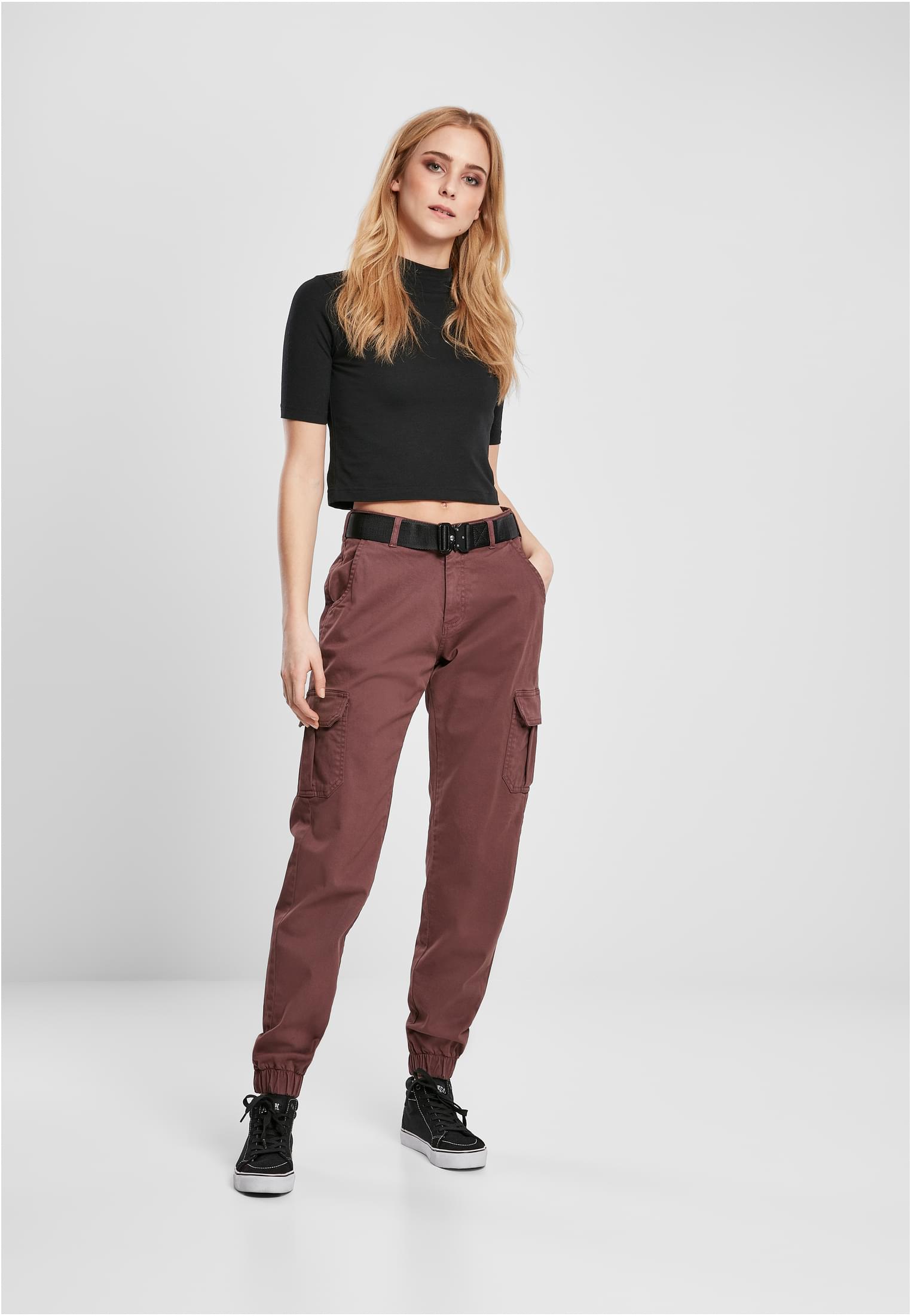 Ladies High Waist Cargo Pants | cherry